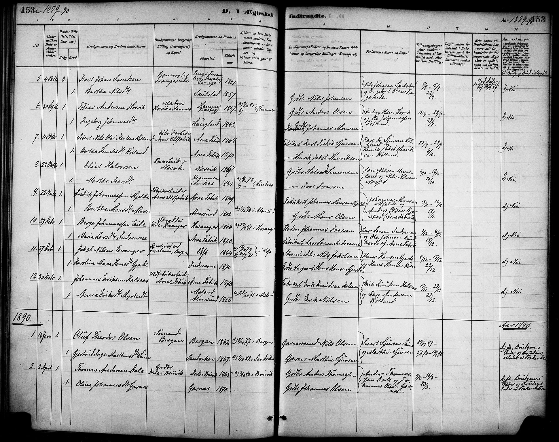 Haus sokneprestembete, SAB/A-75601/H/Haa/Haad/L0001: Parish register (official) no. D 1, 1887-1898, p. 153