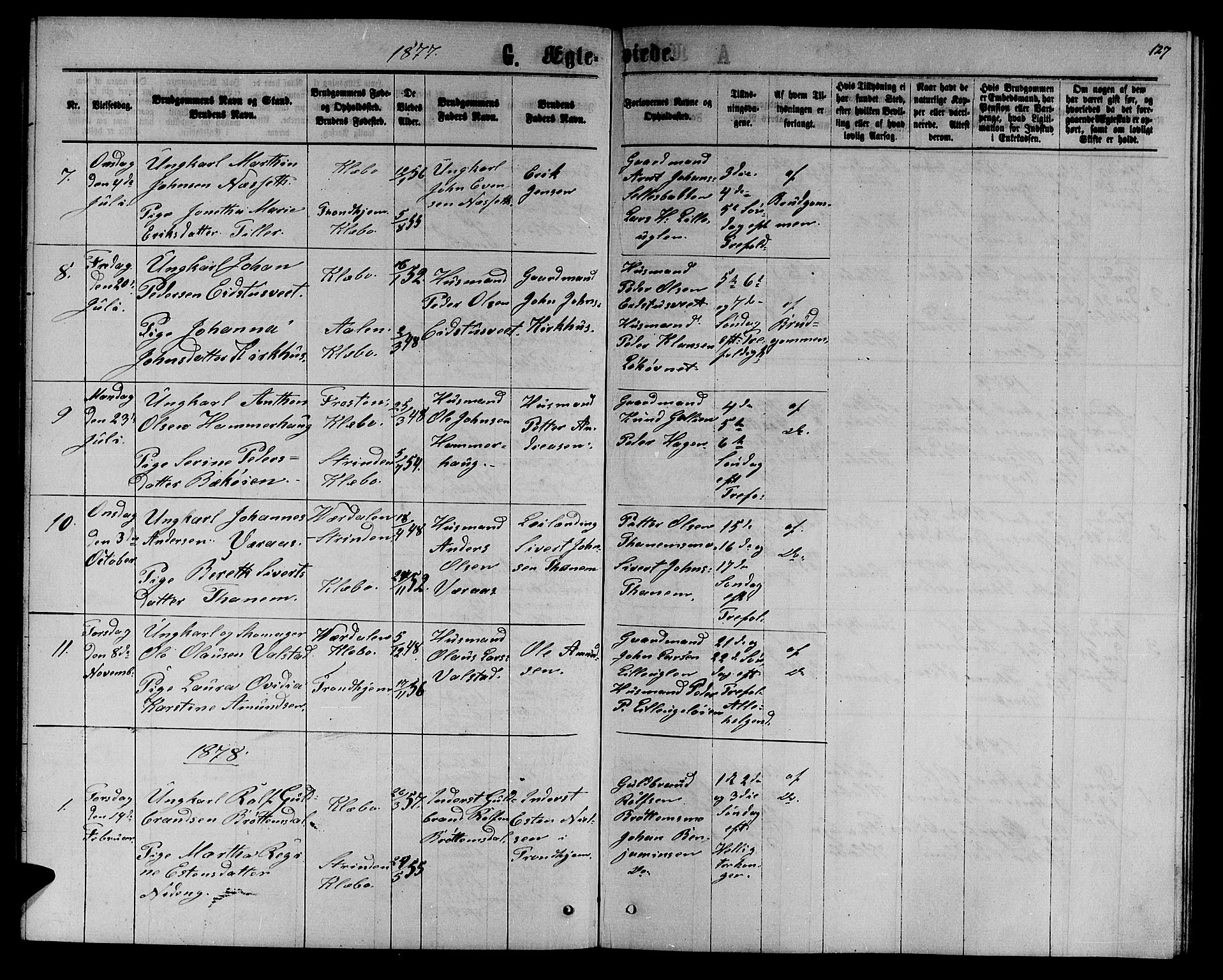 Ministerialprotokoller, klokkerbøker og fødselsregistre - Sør-Trøndelag, AV/SAT-A-1456/618/L0451: Parish register (copy) no. 618C02, 1865-1883, p. 127