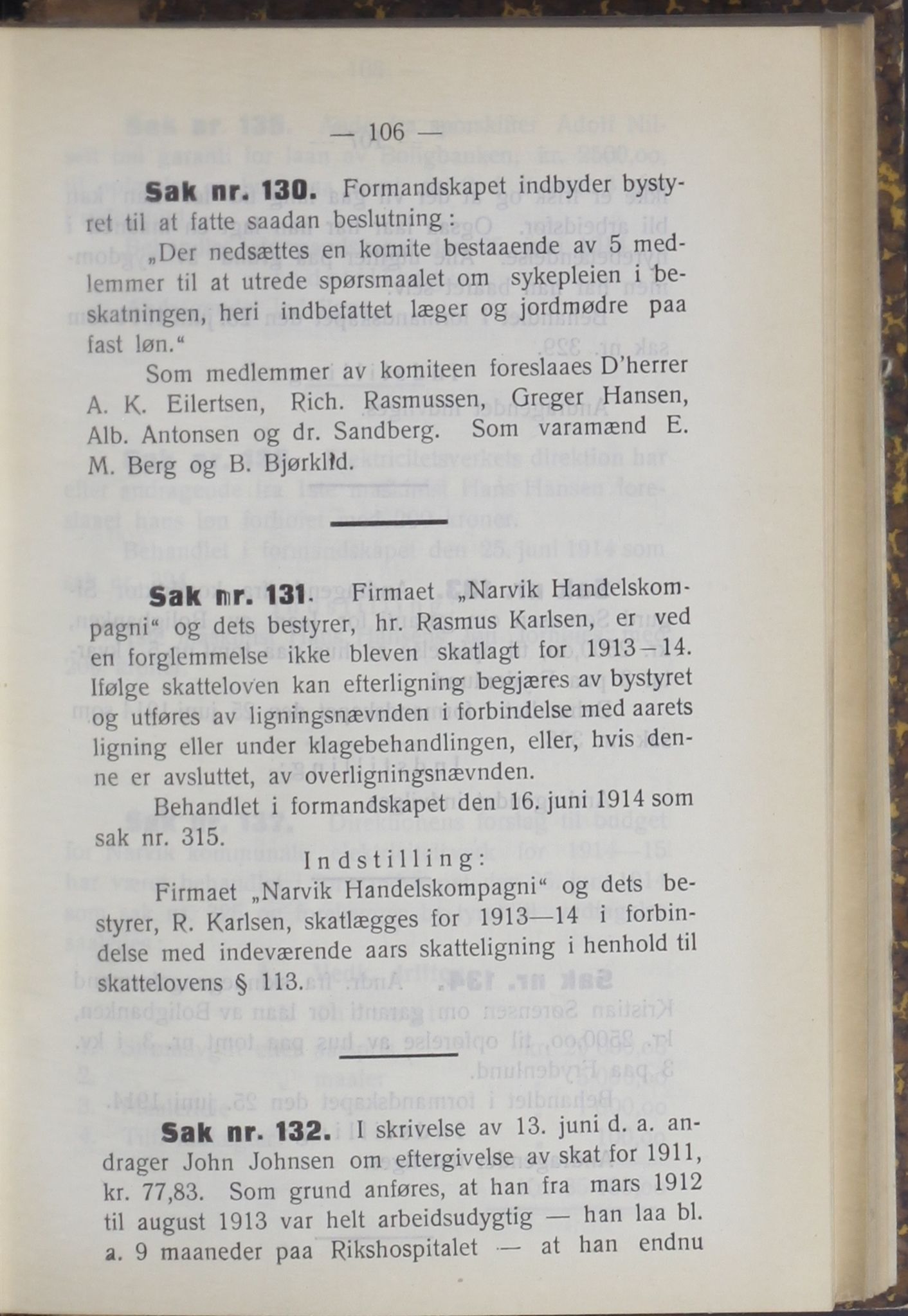 Narvik kommune. Formannskap , AIN/K-18050.150/A/Ab/L0004: Møtebok, 1914