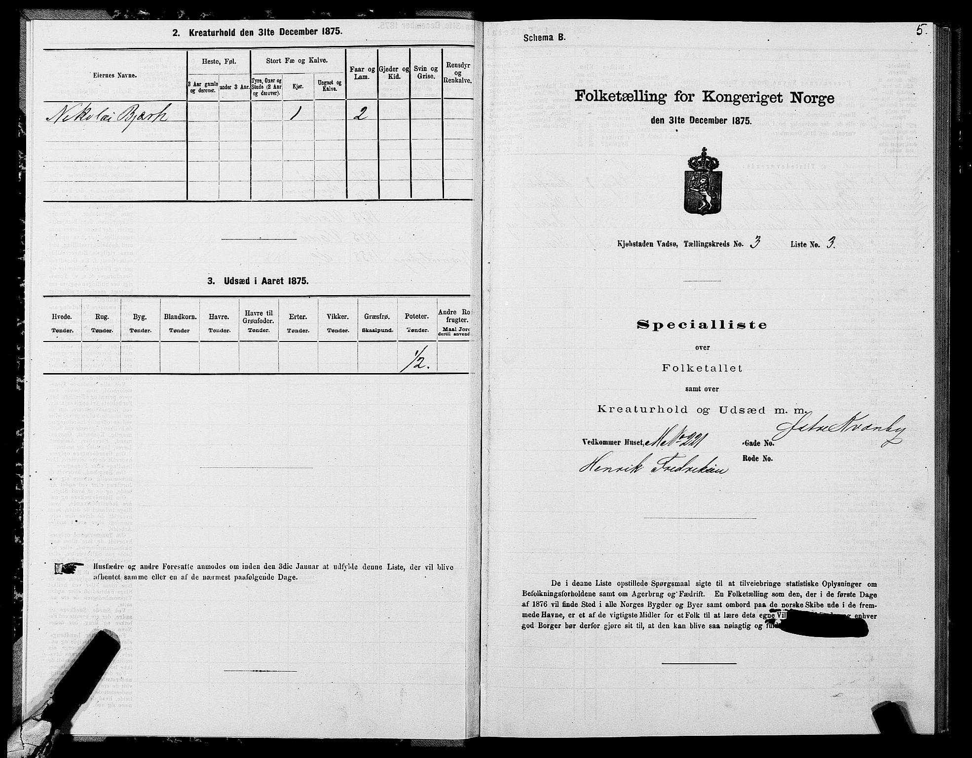 SATØ, 1875 census for 2003B Vadsø/Vadsø, 1875, p. 2005