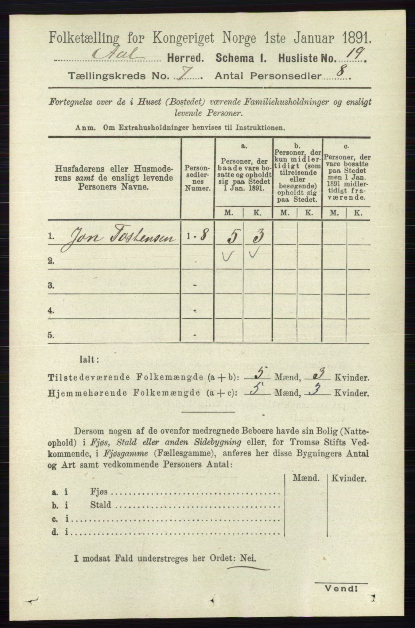 RA, 1891 census for 0619 Ål, 1891, p. 1800