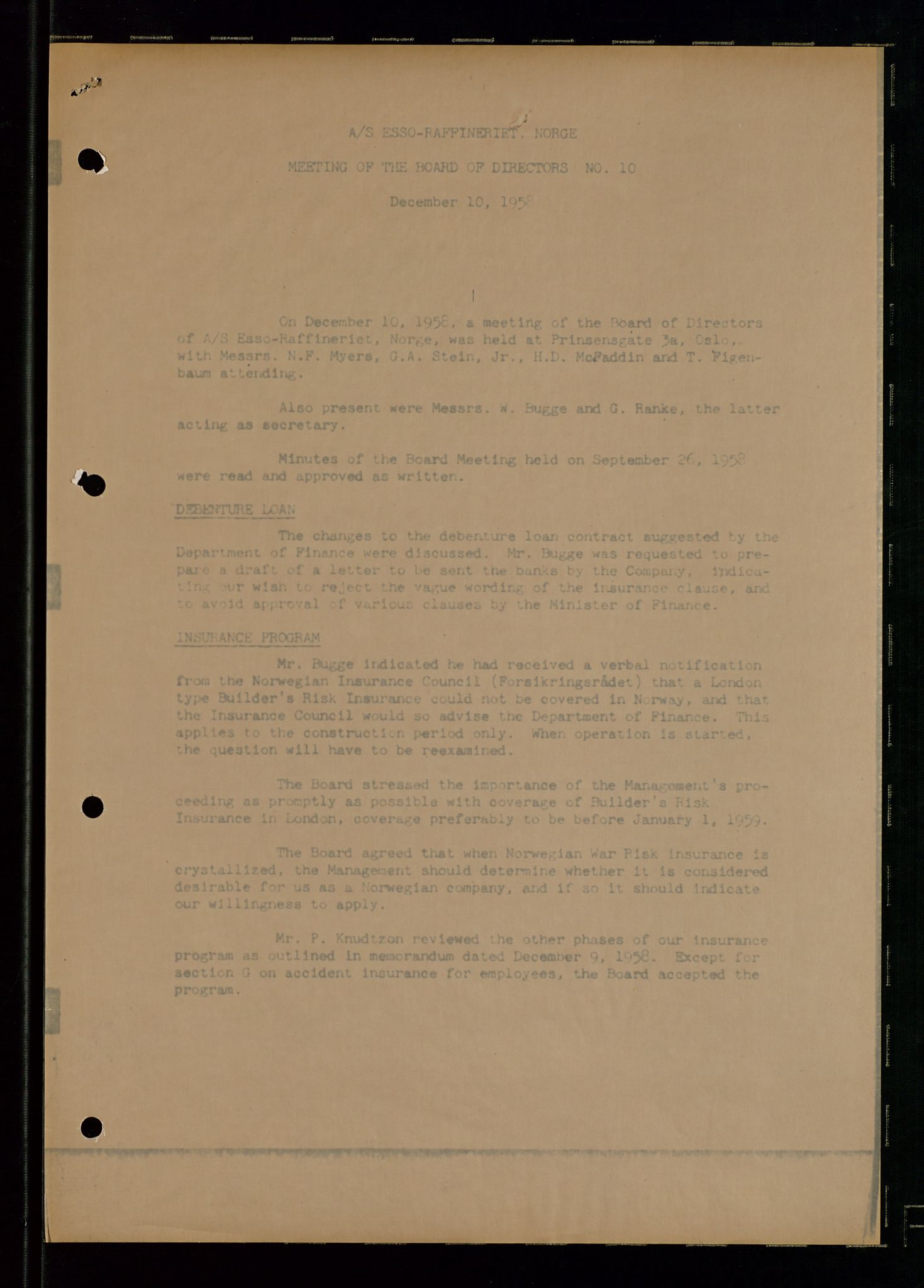 PA 1537 - A/S Essoraffineriet Norge, AV/SAST-A-101957/A/Aa/L0002/0001: Styremøter / Shareholder meetings, Board meeting minutes, 1957-1961, p. 123