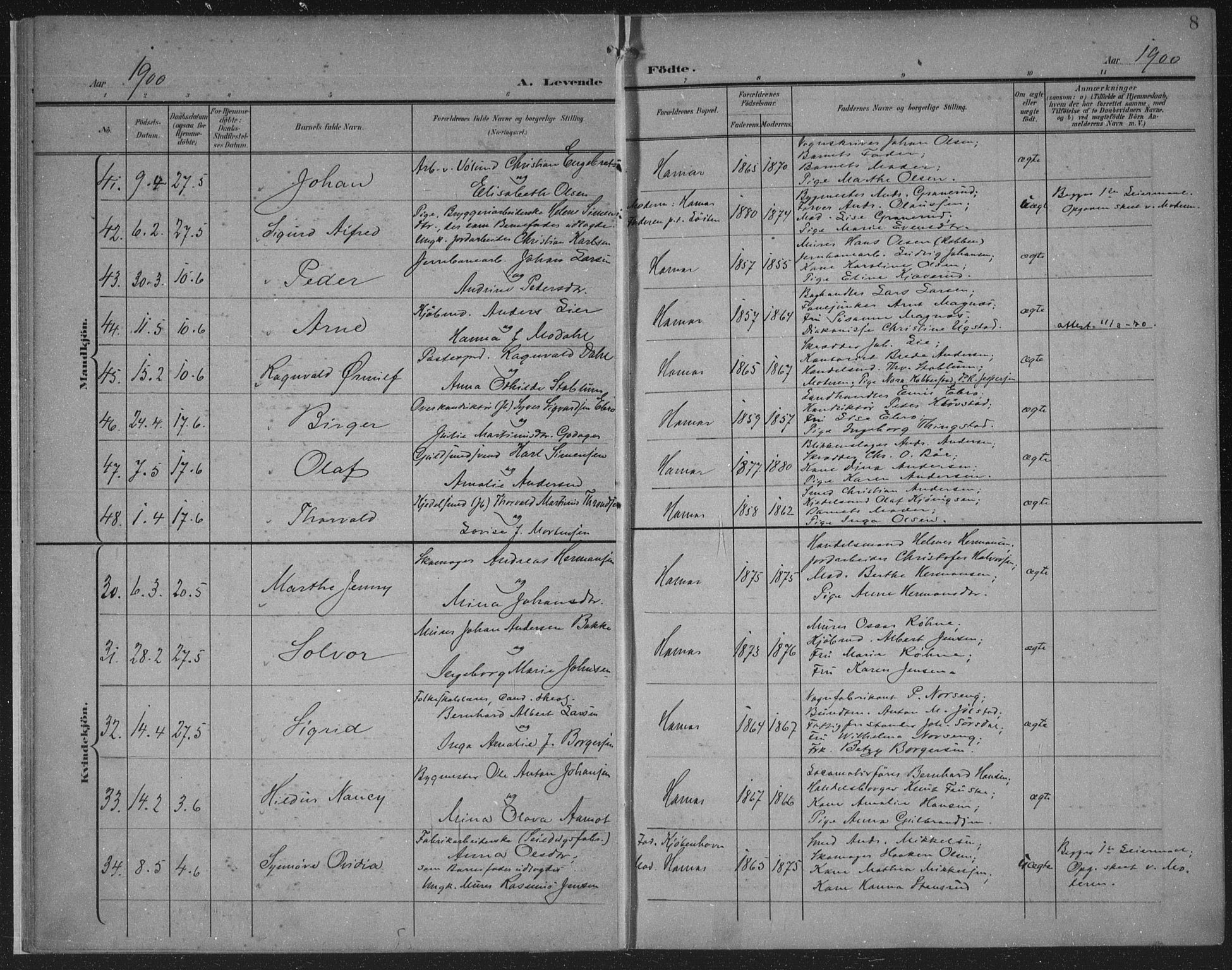 Hamar prestekontor, SAH/DOMPH-002/H/Ha/Haa/L0001: Parish register (official) no. 1, 1900-1914, p. 8