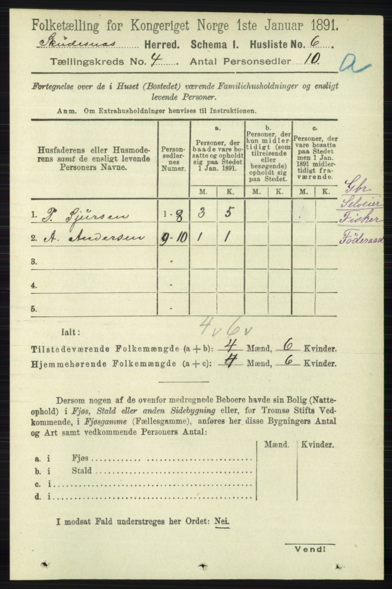 RA, 1891 census for 1150 Skudenes, 1891, p. 1778