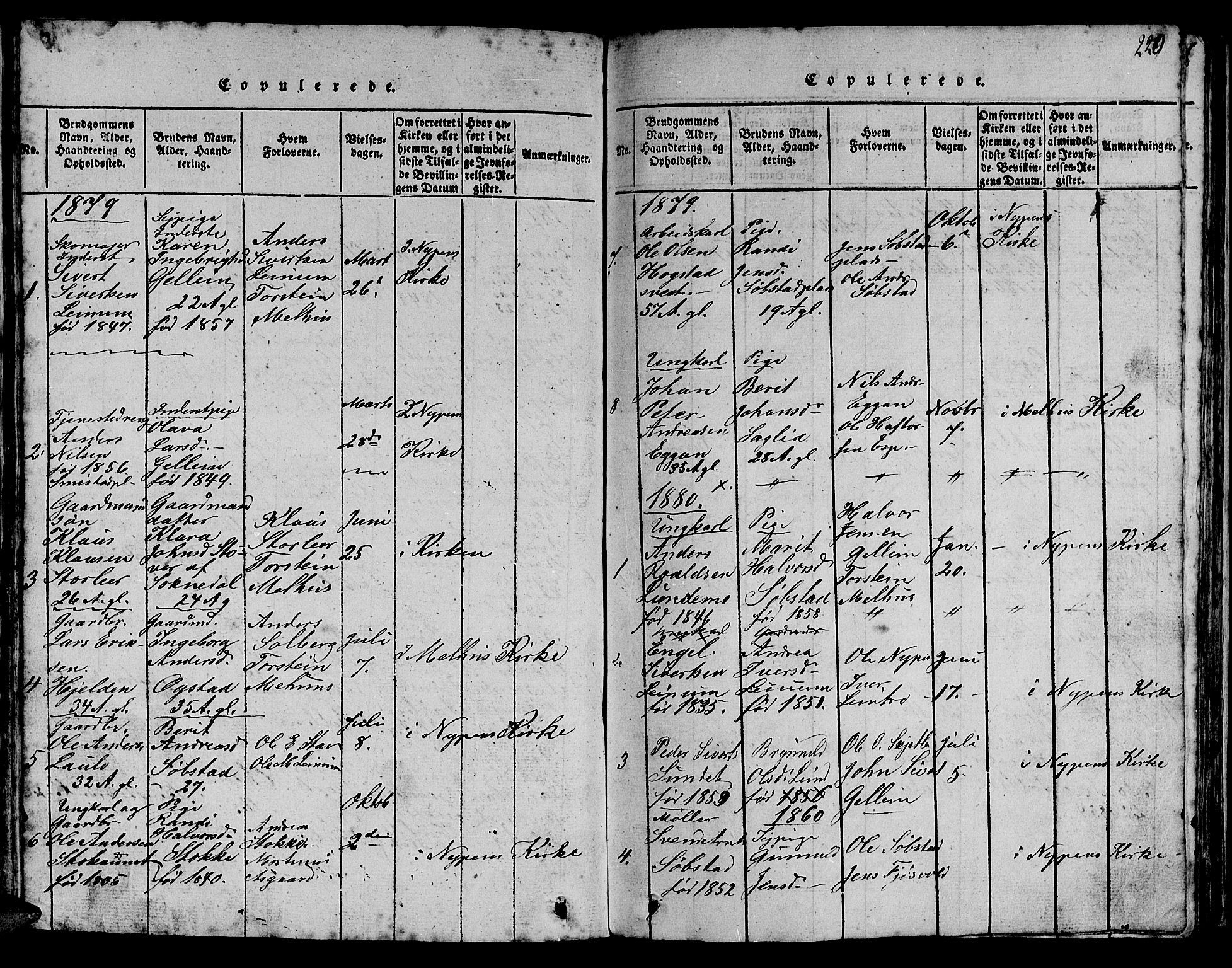 Ministerialprotokoller, klokkerbøker og fødselsregistre - Sør-Trøndelag, SAT/A-1456/613/L0393: Parish register (copy) no. 613C01, 1816-1886, p. 220