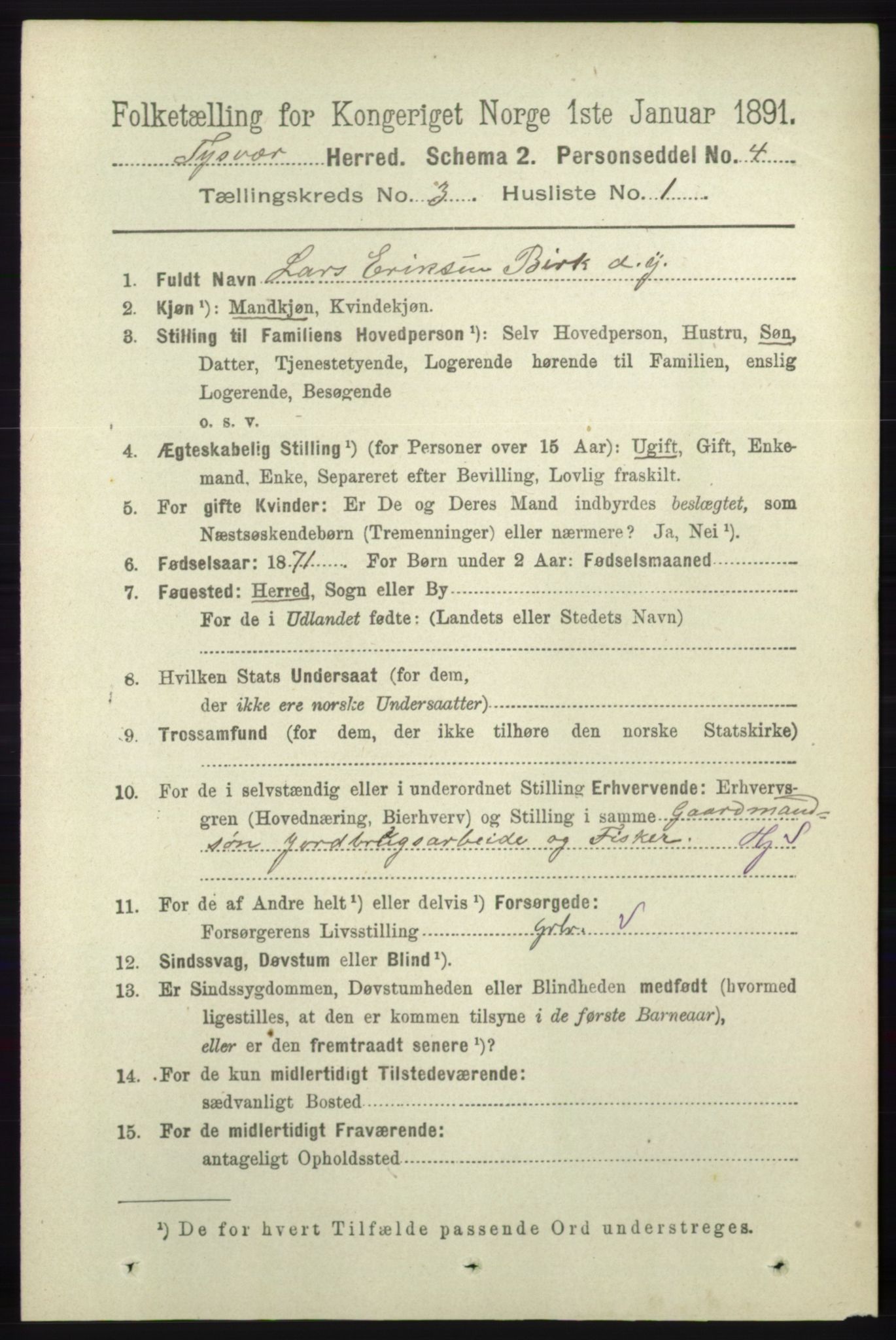 RA, 1891 census for 1146 Tysvær, 1891, p. 1233