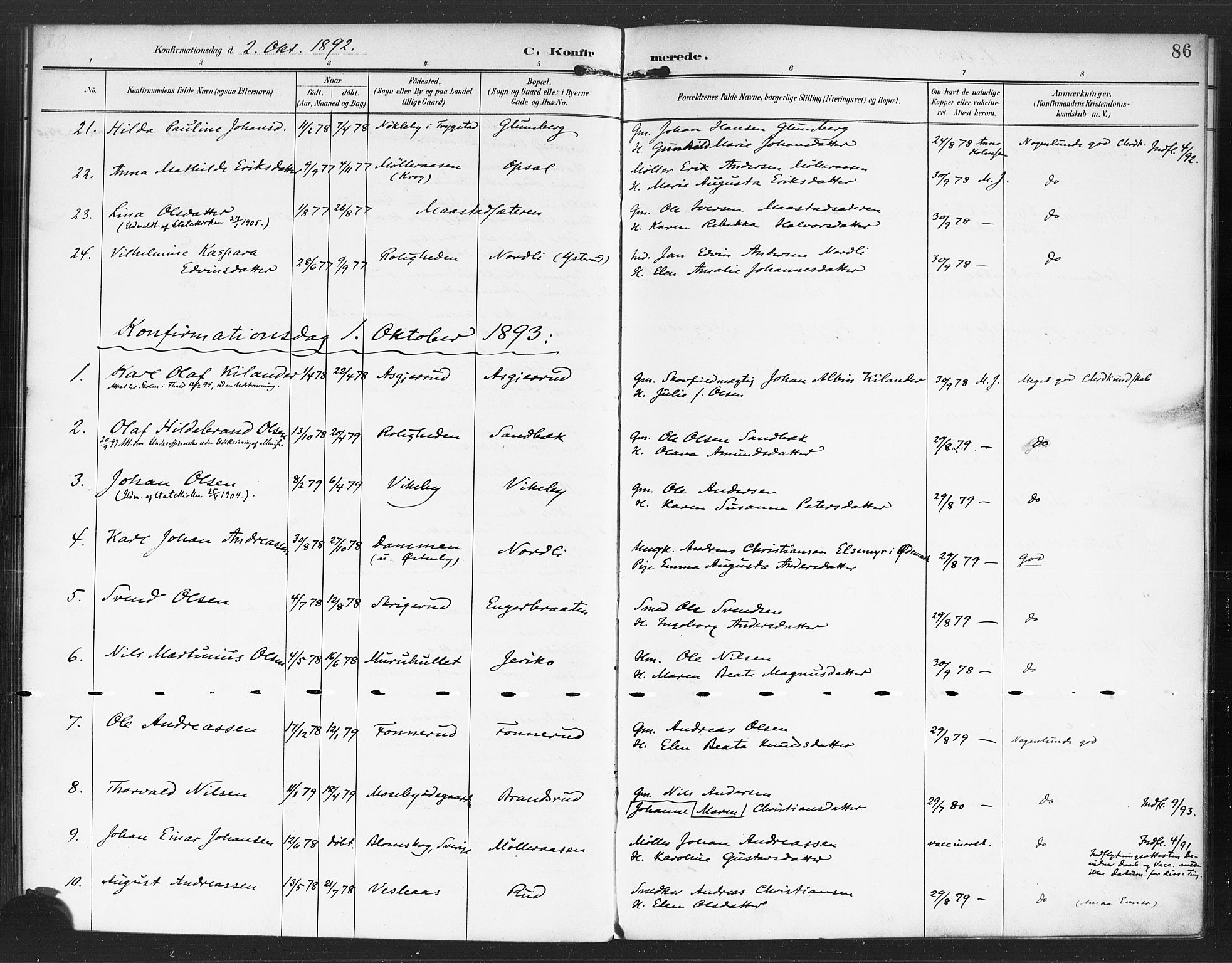 Rødenes prestekontor Kirkebøker, AV/SAO-A-2005/F/Fa/L0010: Parish register (official) no. I 10, 1890-1900, p. 86