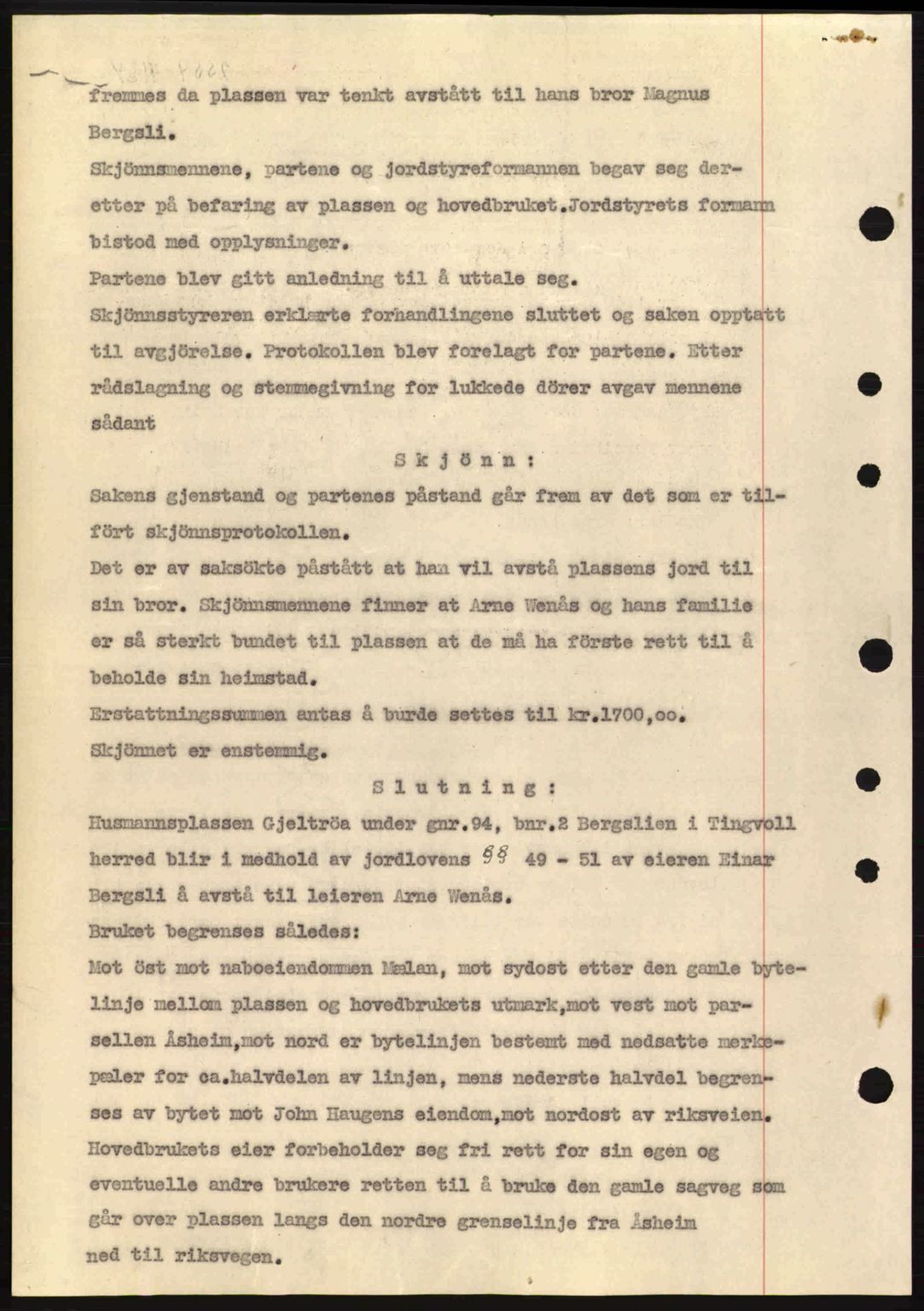 Nordmøre sorenskriveri, AV/SAT-A-4132/1/2/2Ca: Mortgage book no. B88, 1941-1942, Diary no: : 2557/1941