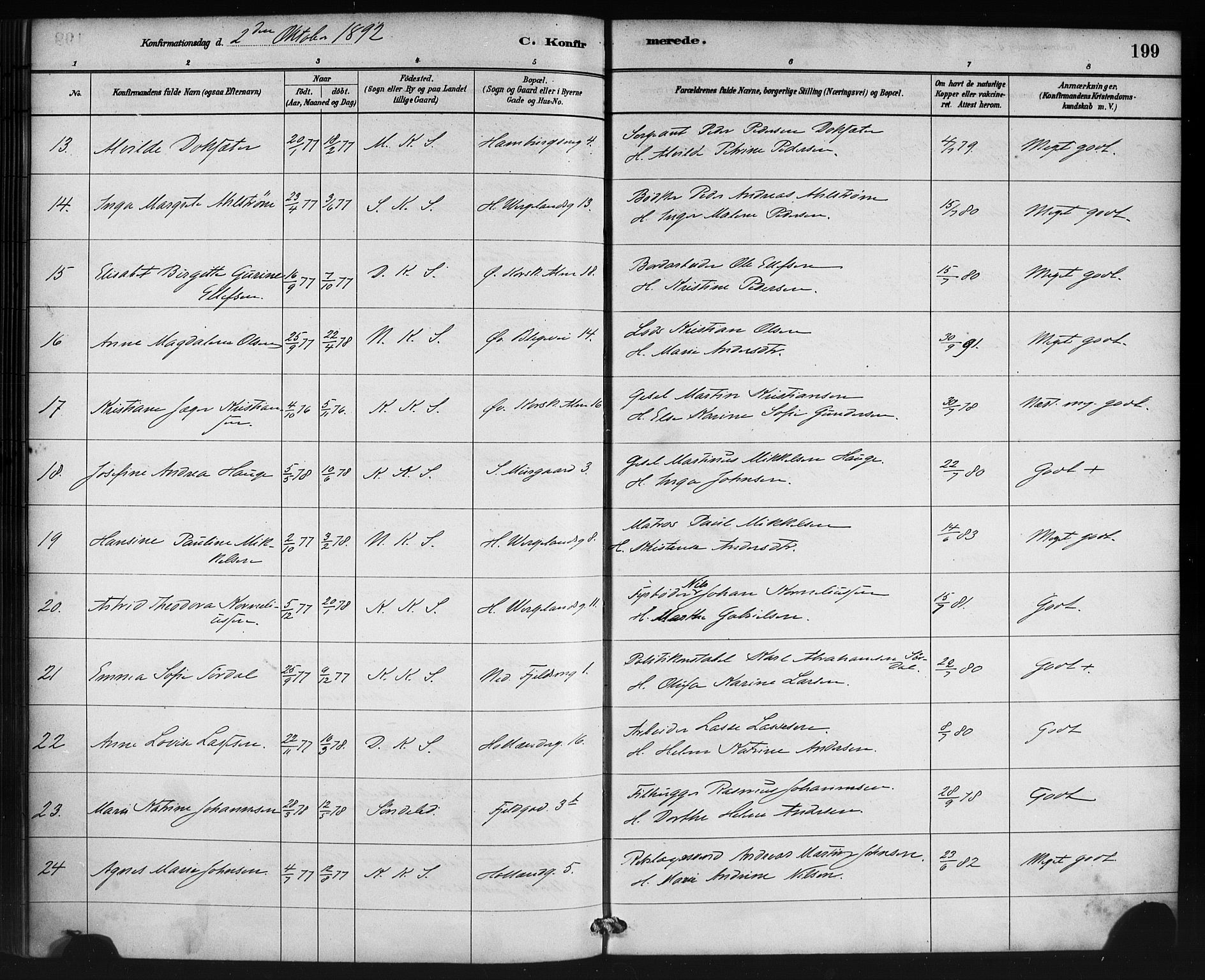 Korskirken sokneprestembete, SAB/A-76101/H/Haa/L0029: Parish register (official) no. C 5, 1880-1892, p. 199