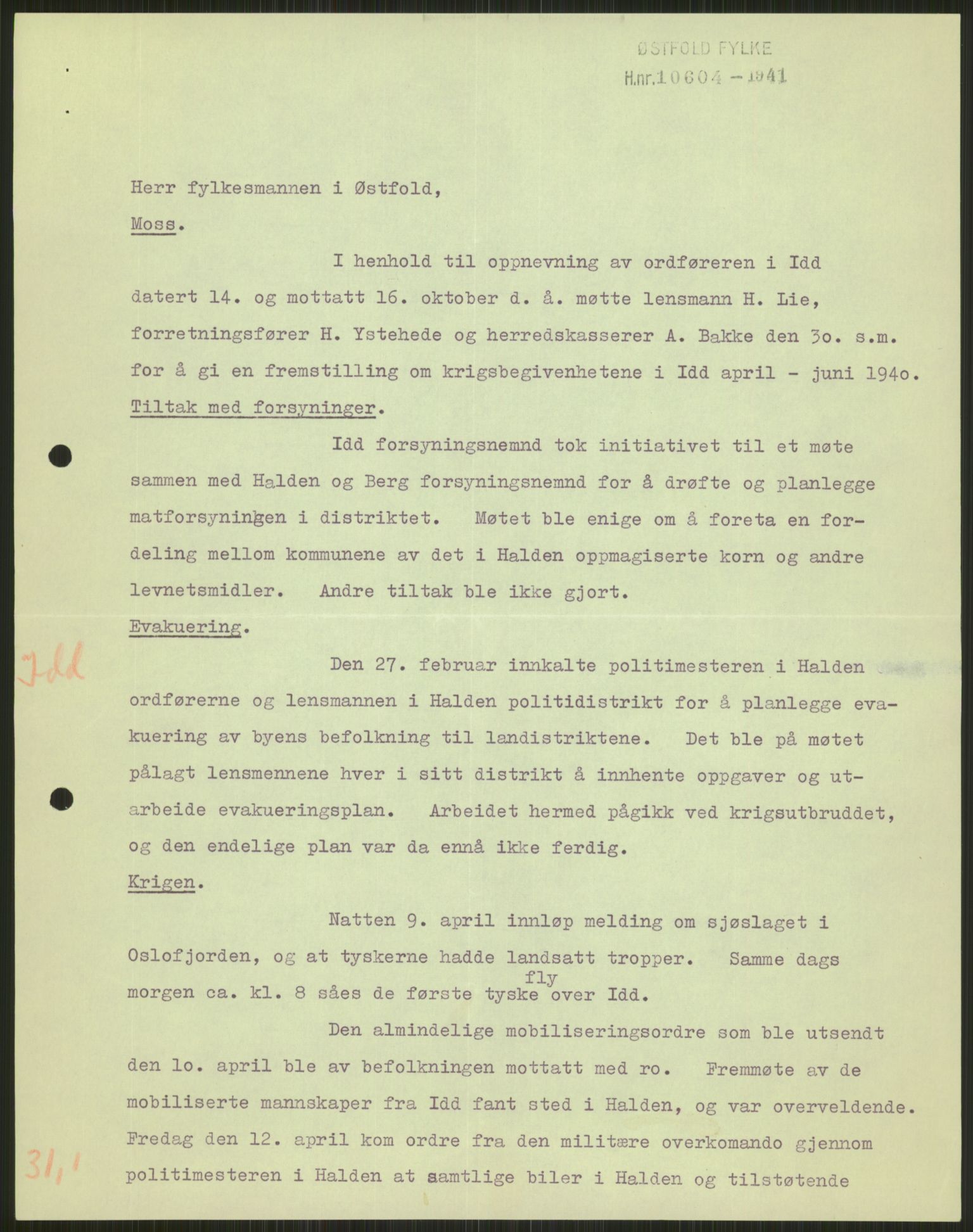 Forsvaret, Forsvarets krigshistoriske avdeling, AV/RA-RAFA-2017/Y/Ya/L0013: II-C-11-31 - Fylkesmenn.  Rapporter om krigsbegivenhetene 1940., 1940, p. 89