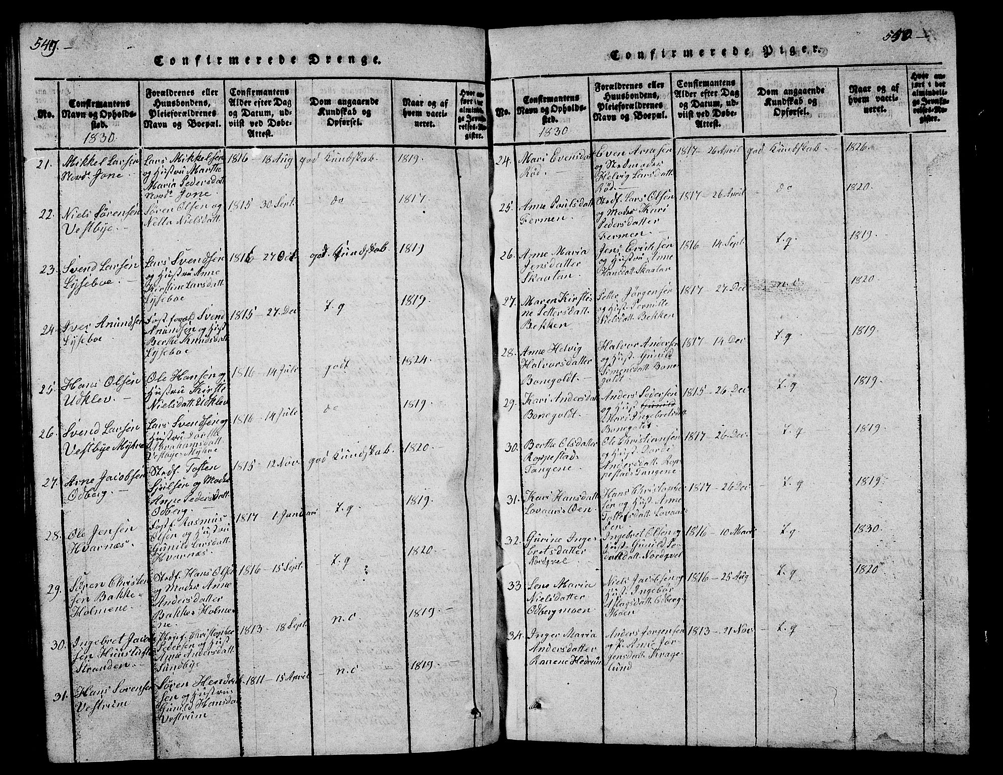 Hedrum kirkebøker, AV/SAKO-A-344/G/Ga/L0003: Parish register (copy) no. I 3, 1817-1835, p. 549-550