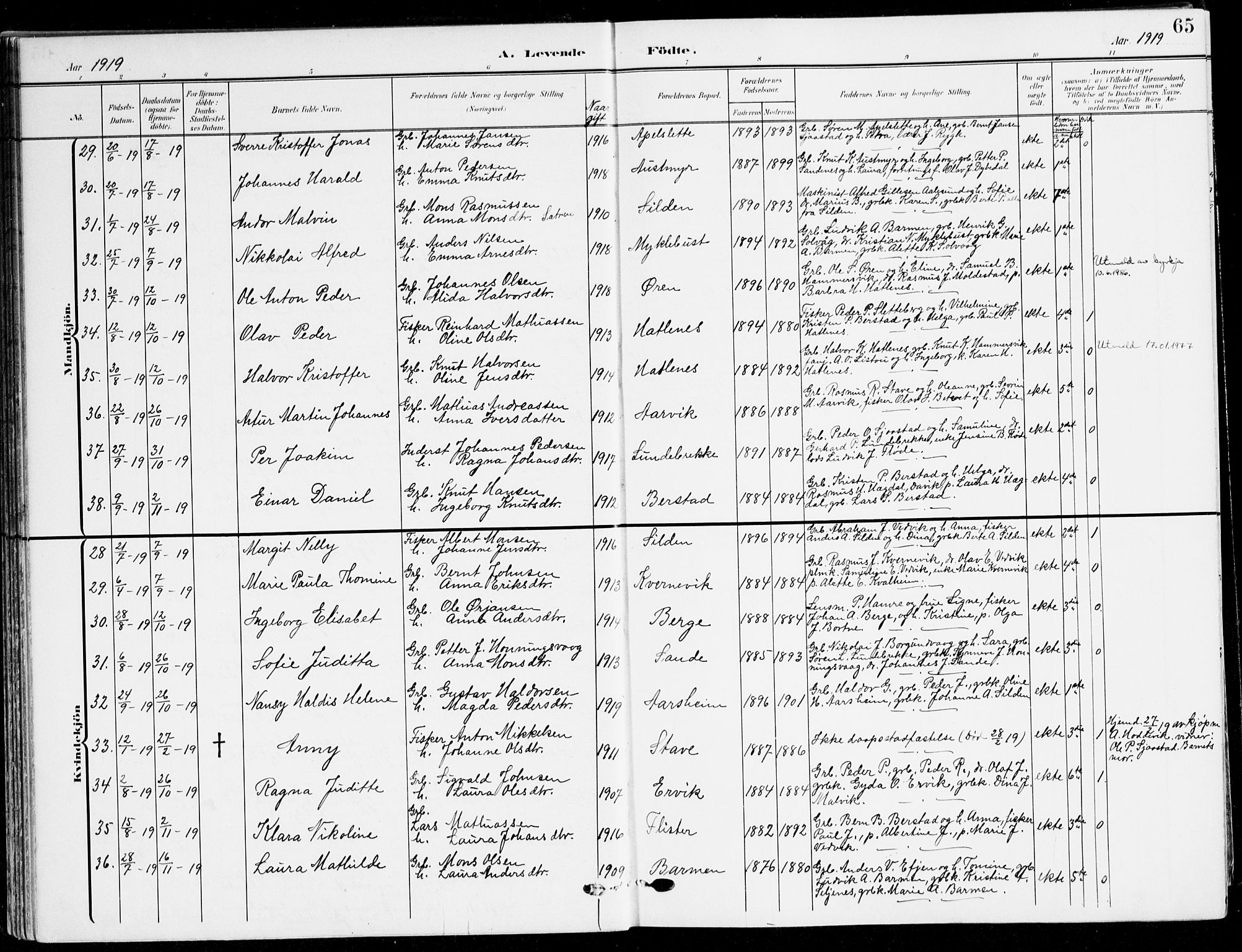 Selje sokneprestembete, AV/SAB-A-99938/H/Ha/Haa/Haab: Parish register (official) no. B 3, 1908-1923, p. 65