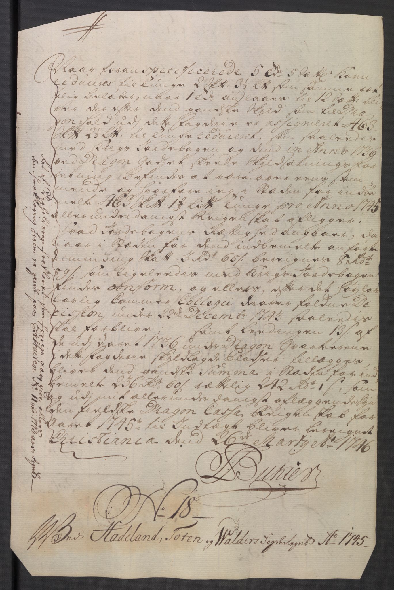Rentekammeret inntil 1814, Reviderte regnskaper, Fogderegnskap, RA/EA-4092/R18/L1345: Fogderegnskap Hadeland, Toten og Valdres, 1745-1746, p. 107