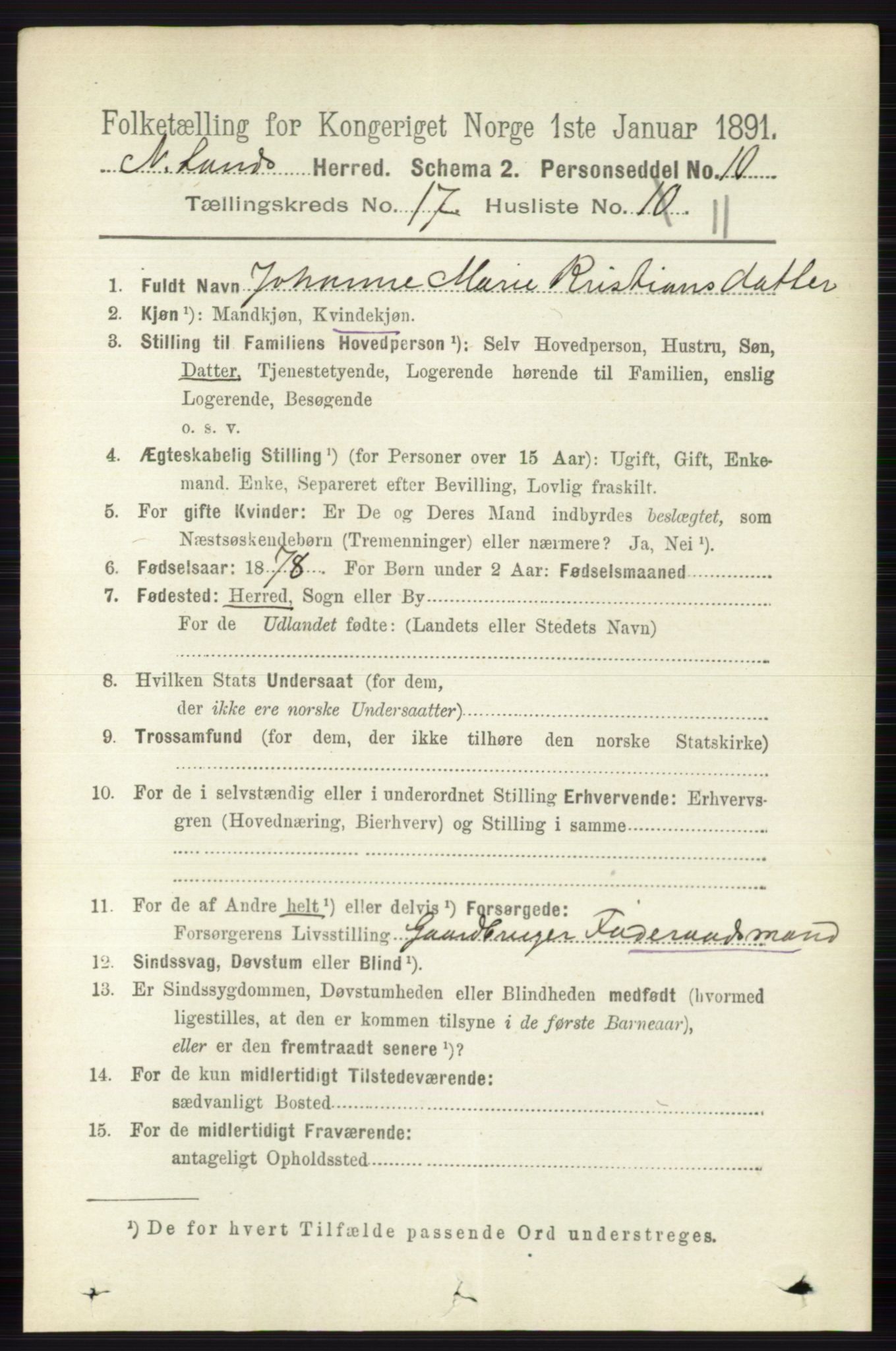 RA, 1891 census for 0538 Nordre Land, 1891, p. 4349