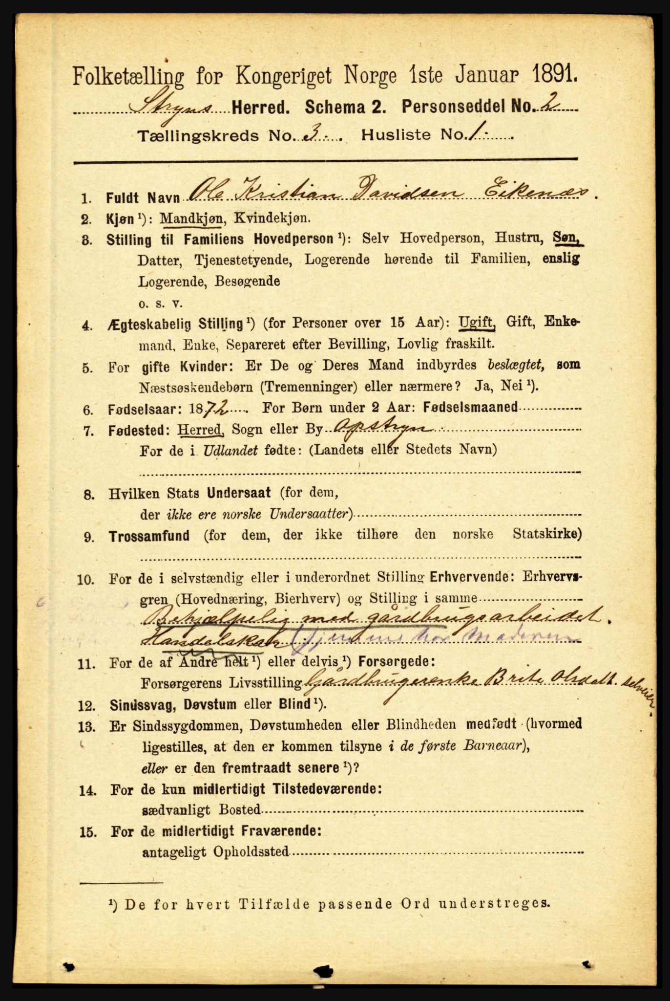 RA, 1891 census for 1448 Stryn, 1891, p. 1097