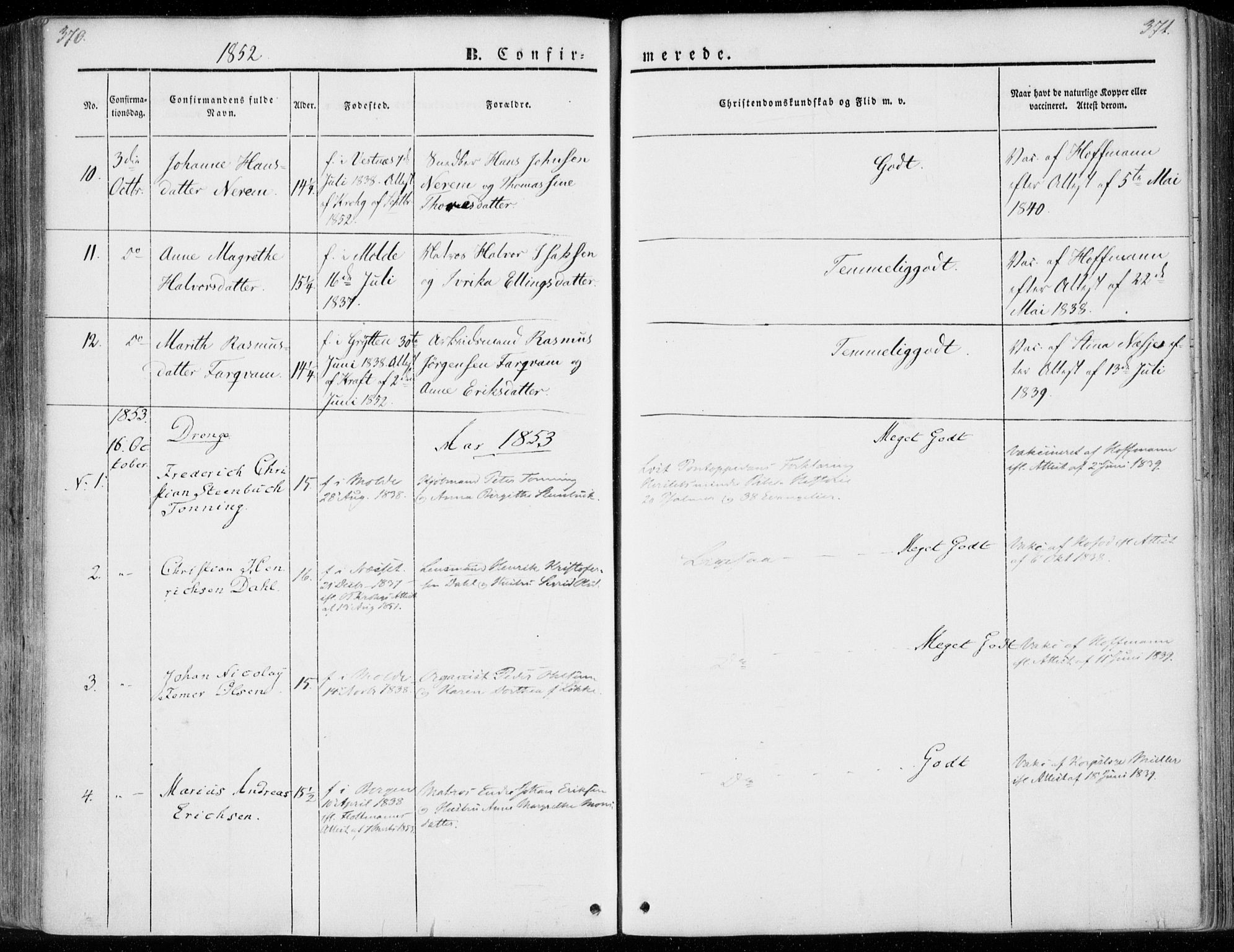 Ministerialprotokoller, klokkerbøker og fødselsregistre - Møre og Romsdal, SAT/A-1454/558/L0689: Parish register (official) no. 558A03, 1843-1872, p. 370-371