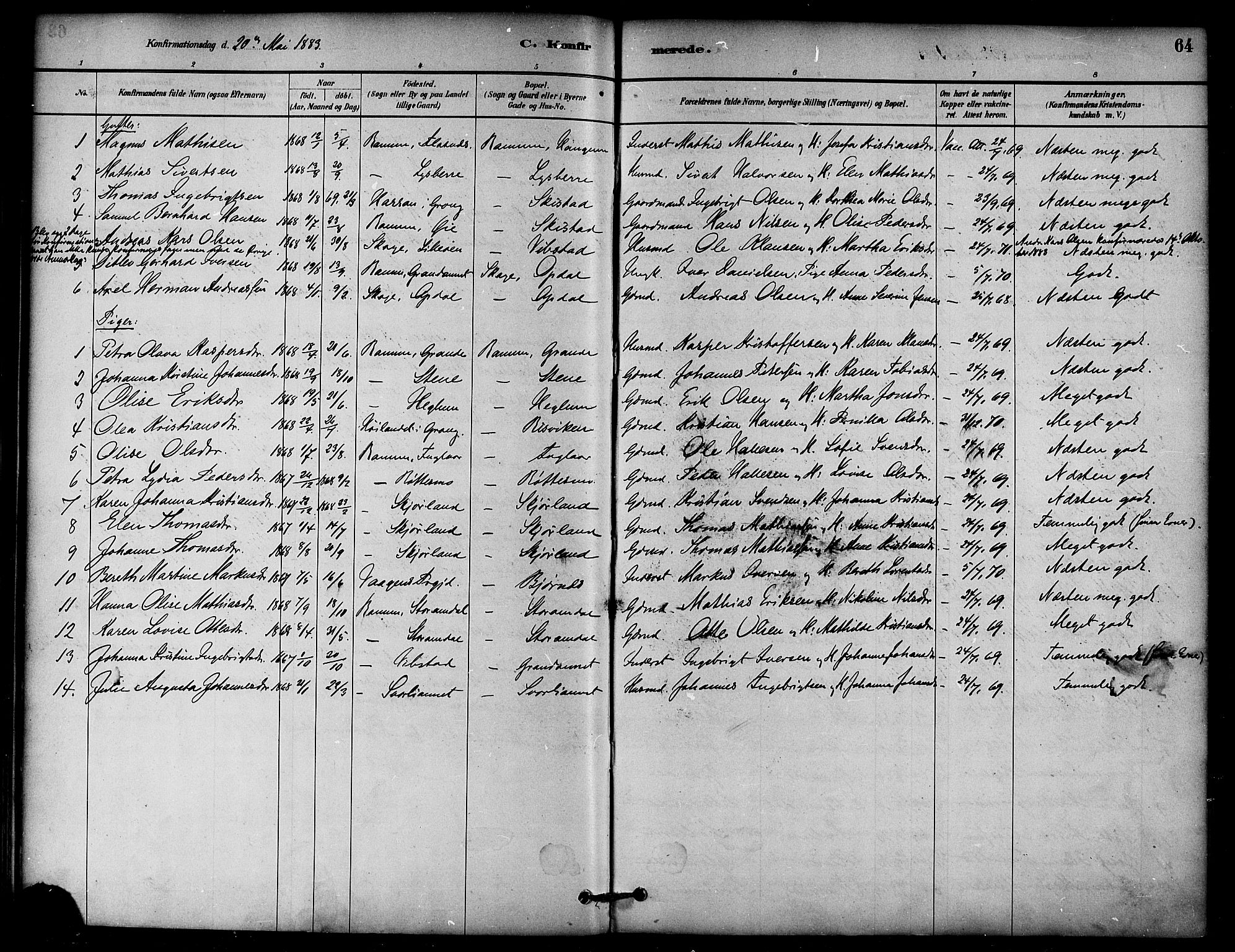 Ministerialprotokoller, klokkerbøker og fødselsregistre - Nord-Trøndelag, SAT/A-1458/764/L0555: Parish register (official) no. 764A10, 1881-1896, p. 64