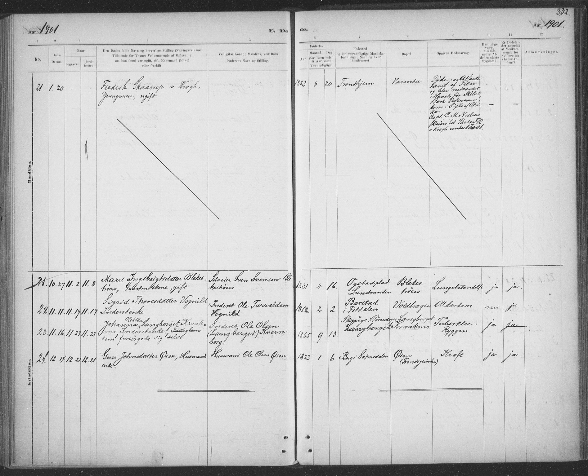 Ministerialprotokoller, klokkerbøker og fødselsregistre - Sør-Trøndelag, SAT/A-1456/691/L1085: Parish register (official) no. 691A17, 1887-1908, p. 332