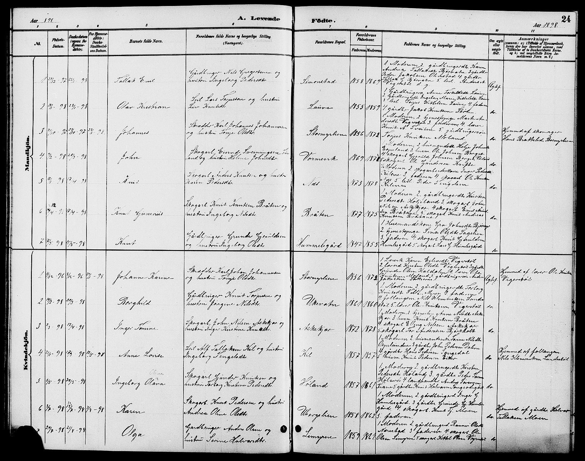Gjerstad sokneprestkontor, SAK/1111-0014/F/Fb/Fbb/L0004: Parish register (copy) no. B 4, 1890-1910, p. 24