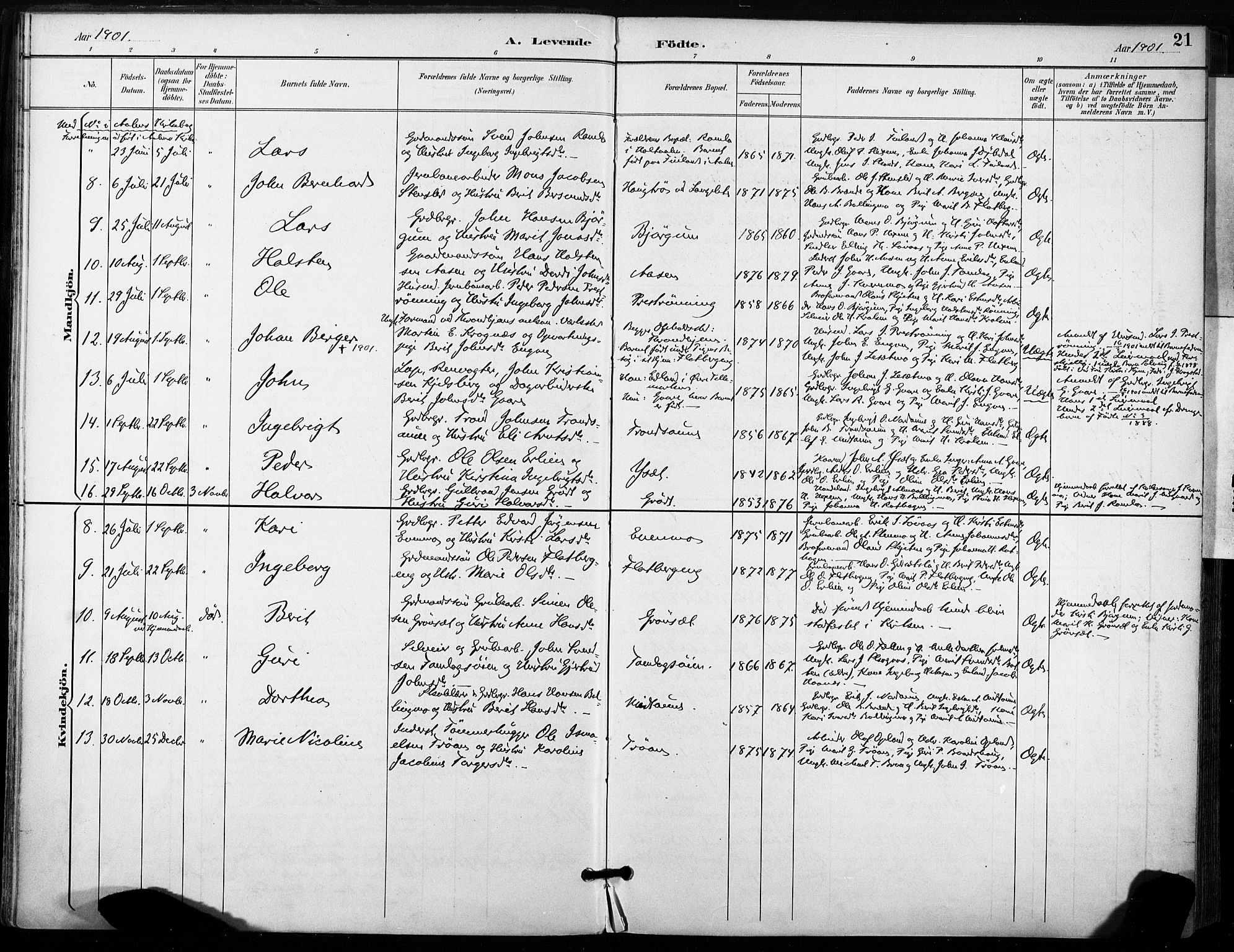 Ministerialprotokoller, klokkerbøker og fødselsregistre - Sør-Trøndelag, SAT/A-1456/685/L0973: Parish register (official) no. 685A10, 1891-1907, p. 21