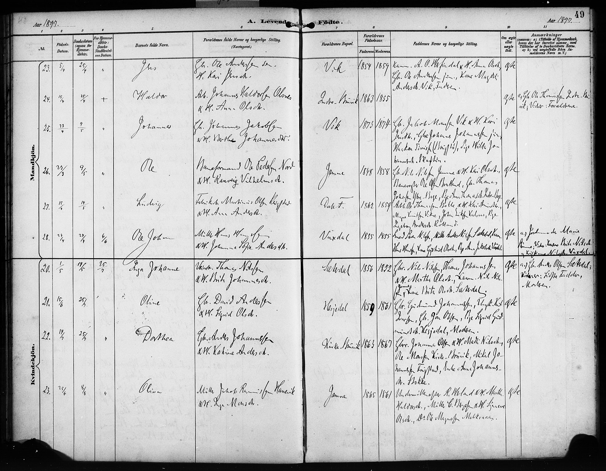 Bruvik Sokneprestembete, SAB/A-74701/H/Haa: Parish register (official) no. B 2, 1893-1903, p. 49