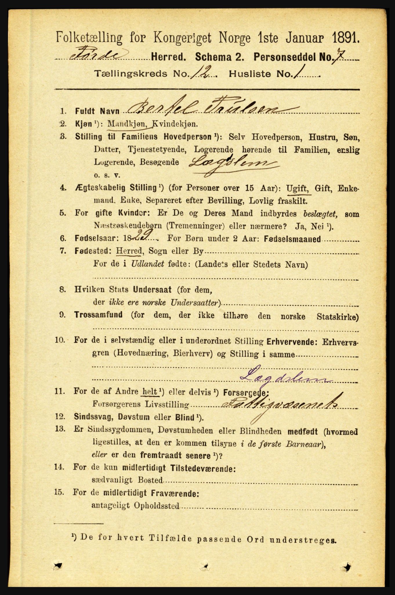 RA, 1891 census for 1432 Førde, 1891, p. 4286