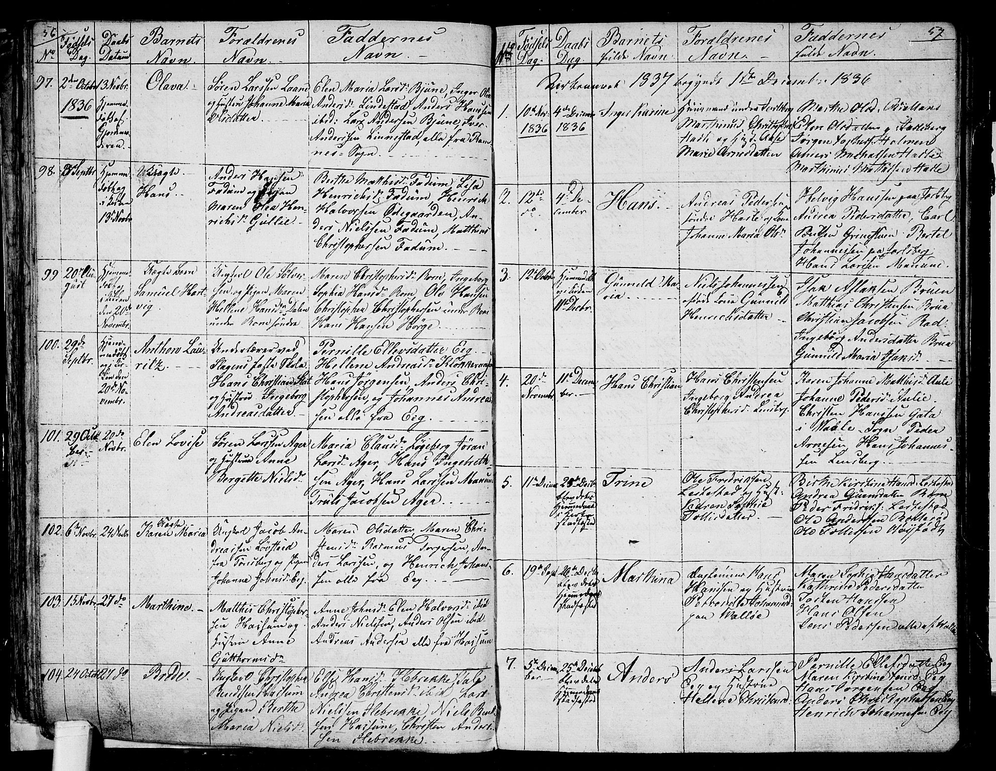 Sem kirkebøker, SAKO/A-5/G/Ga/L0002: Parish register (copy) no. I 2, 1826-1844, p. 56-57