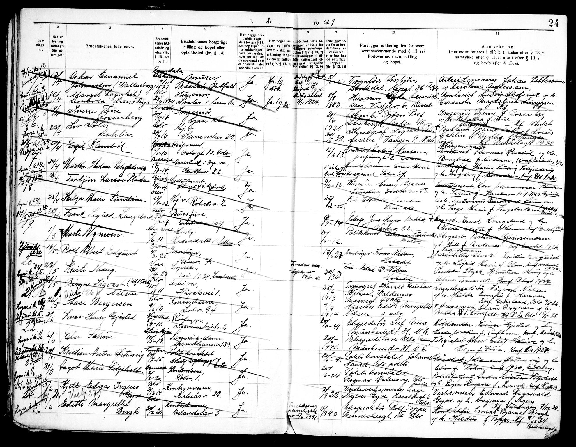 Bekkelaget prestekontor Kirkebøker, SAO/A-10842/H/Ha/L0001: Banns register no. 1, 1937-1953, p. 24