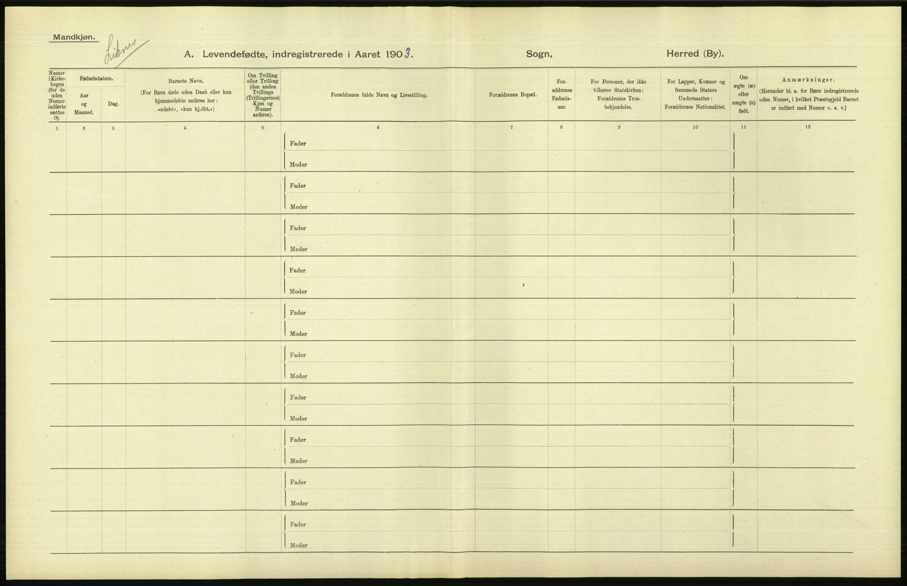 Statistisk sentralbyrå, Sosiodemografiske emner, Befolkning, AV/RA-S-2228/D/Df/Dfa/Dfaa/L0011: Lister og Mandal amt: Fødte, gifte, døde, 1903, p. 38