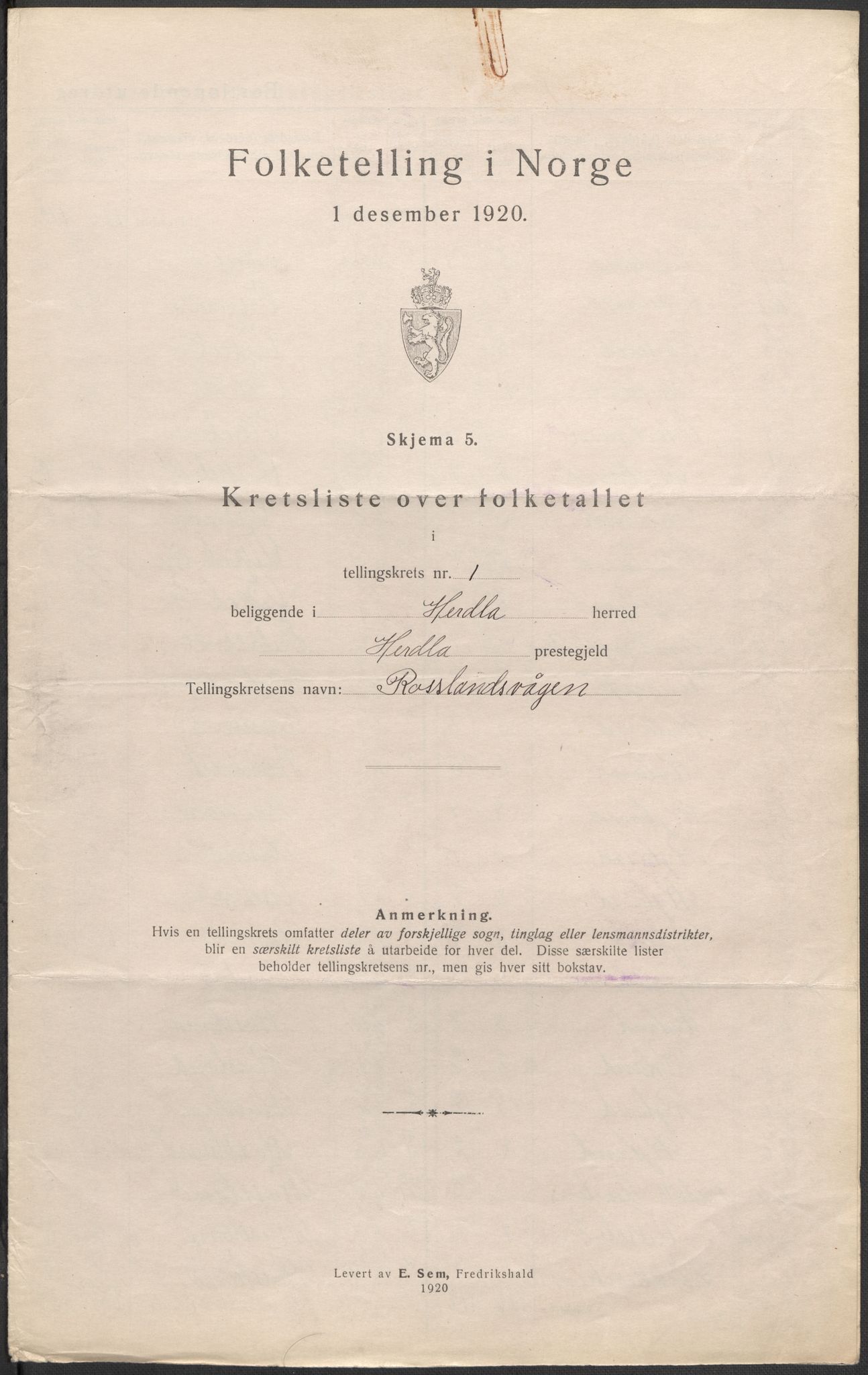 SAB, 1920 census for Herdla, 1920, p. 6