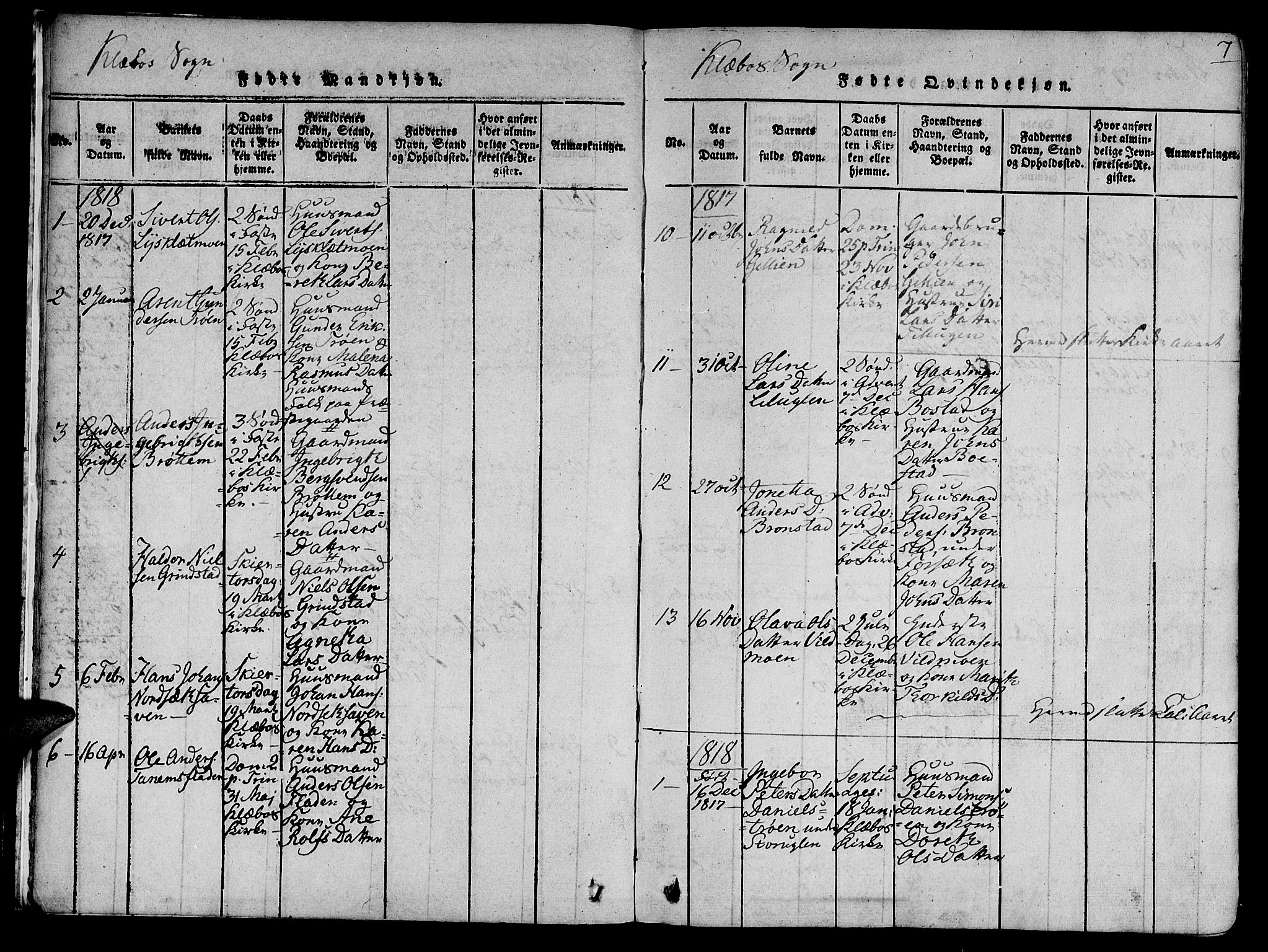Ministerialprotokoller, klokkerbøker og fødselsregistre - Sør-Trøndelag, SAT/A-1456/618/L0439: Parish register (official) no. 618A04 /1, 1816-1843, p. 7