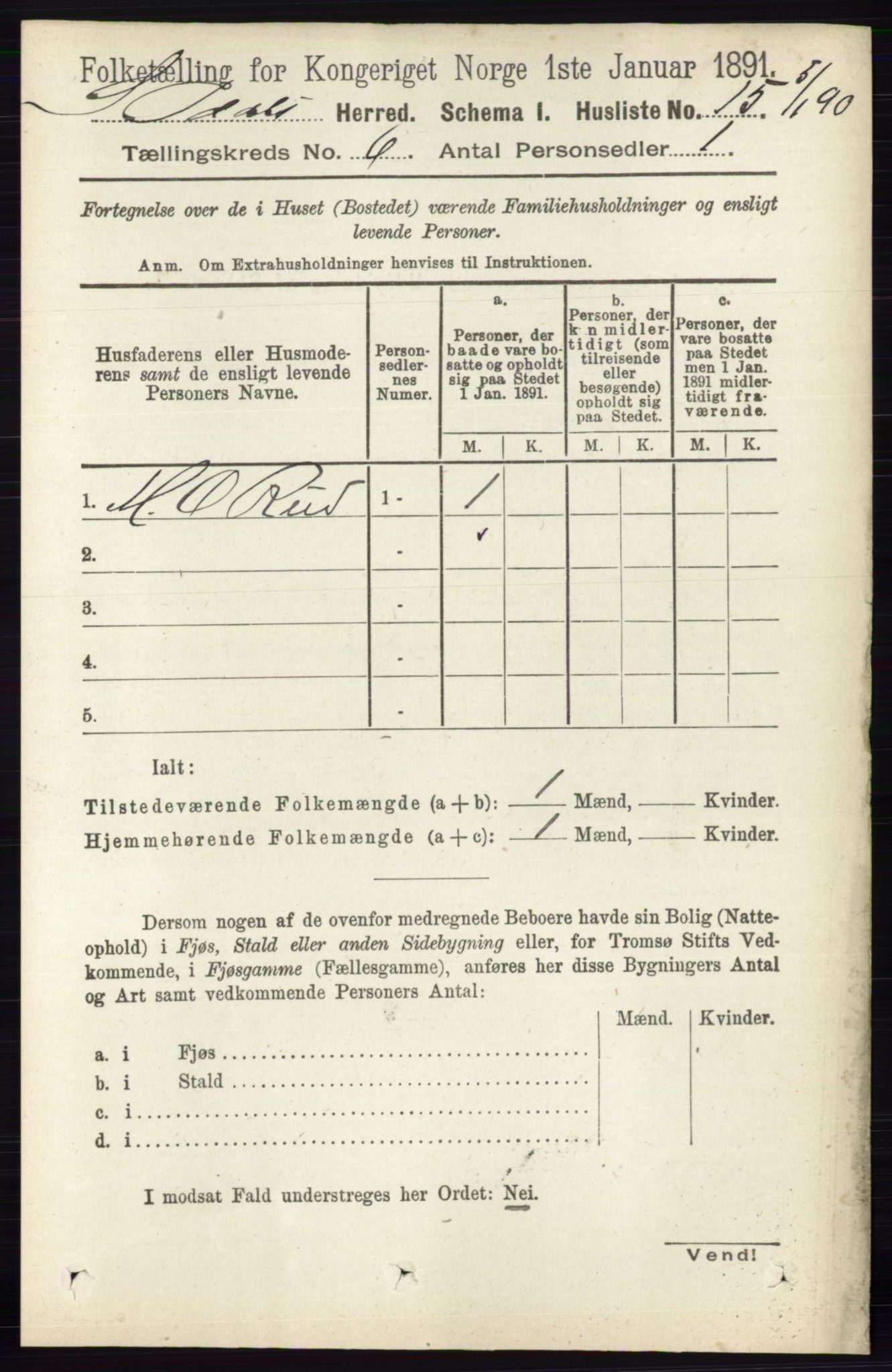 RA, 1891 census for 0419 Sør-Odal, 1891, p. 2701