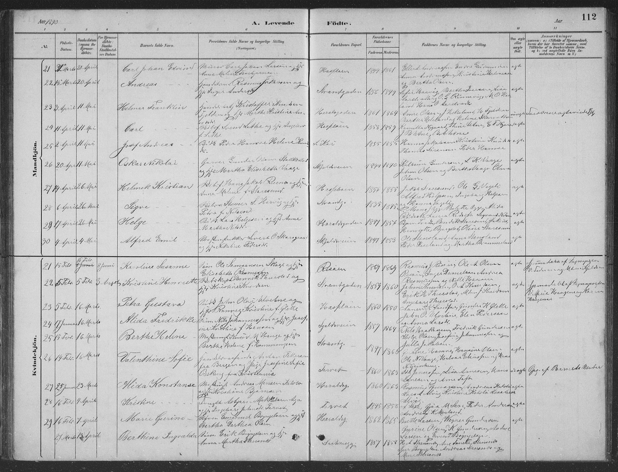 Haugesund sokneprestkontor, AV/SAST-A -101863/H/Ha/Hab/L0002: Parish register (copy) no. B 2, 1881-1894, p. 112