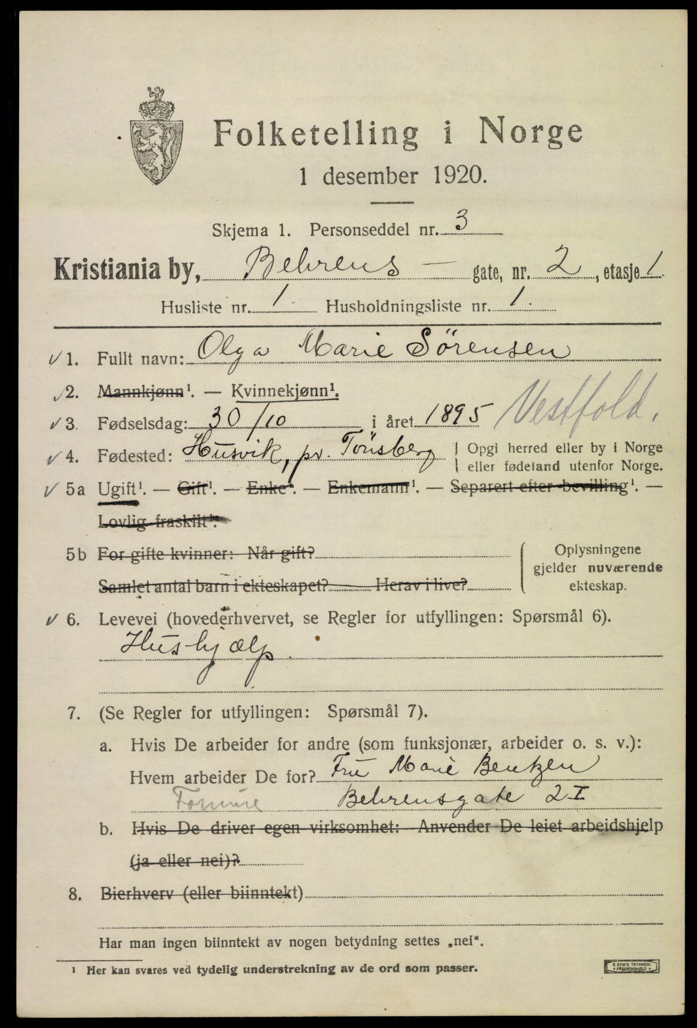 SAO, 1920 census for Kristiania, 1920, p. 150223