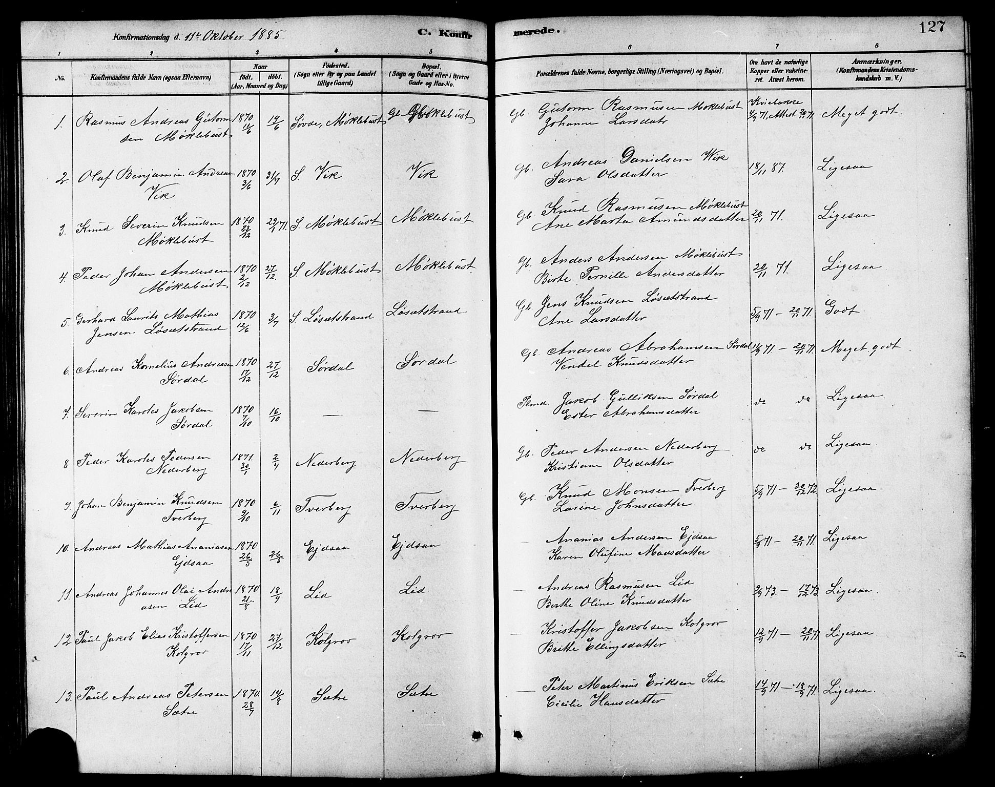 Ministerialprotokoller, klokkerbøker og fødselsregistre - Møre og Romsdal, AV/SAT-A-1454/502/L0027: Parish register (copy) no. 502C01, 1878-1908, p. 127