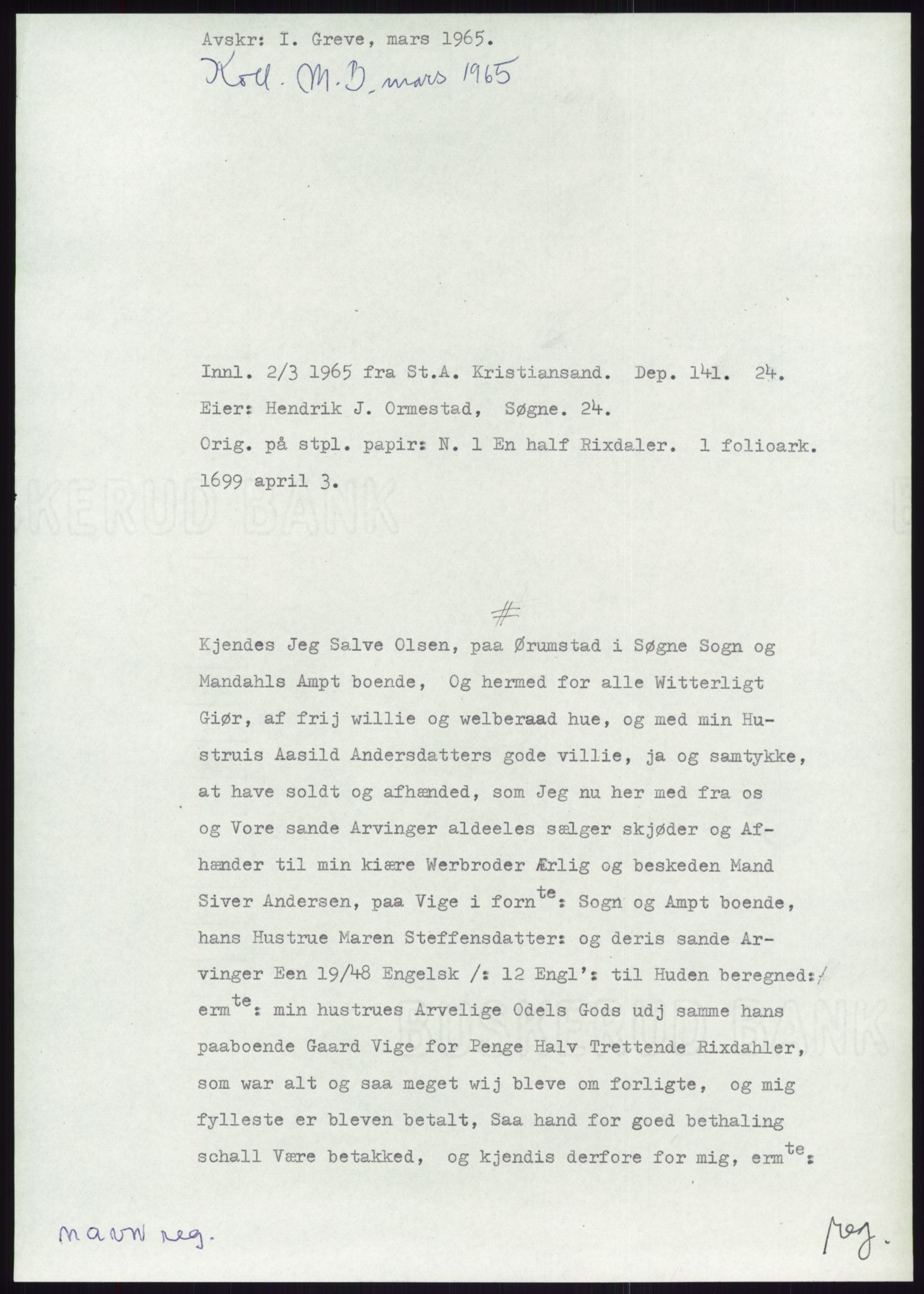 Samlinger til kildeutgivelse, Diplomavskriftsamlingen, RA/EA-4053/H/Ha, p. 2285