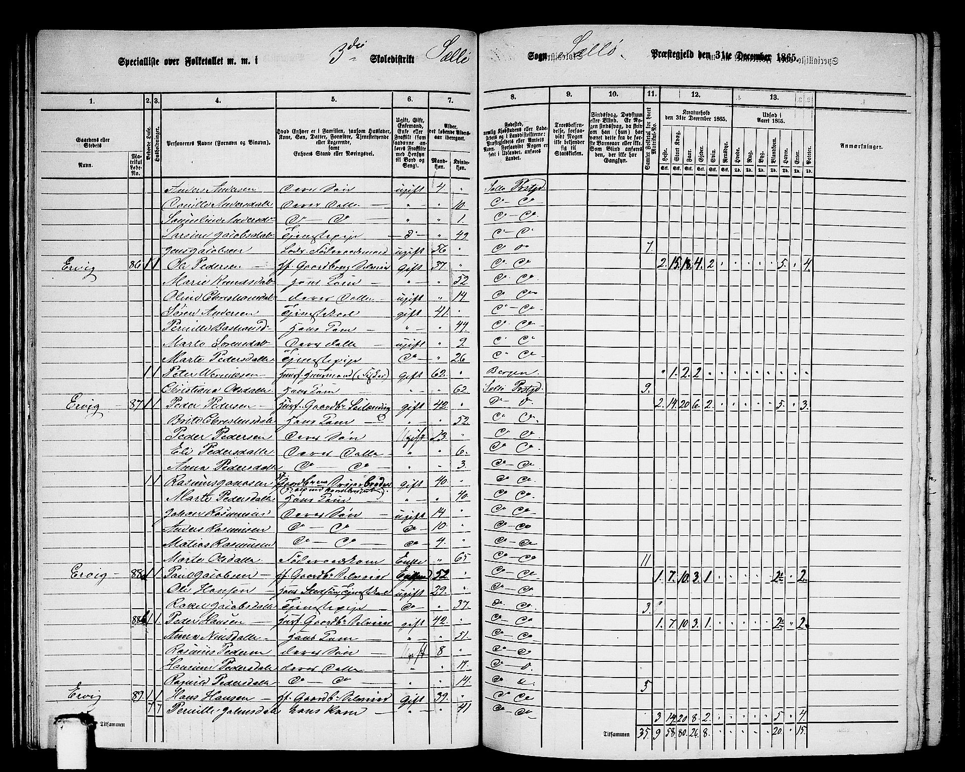 RA, 1865 census for Selje, 1865, p. 61
