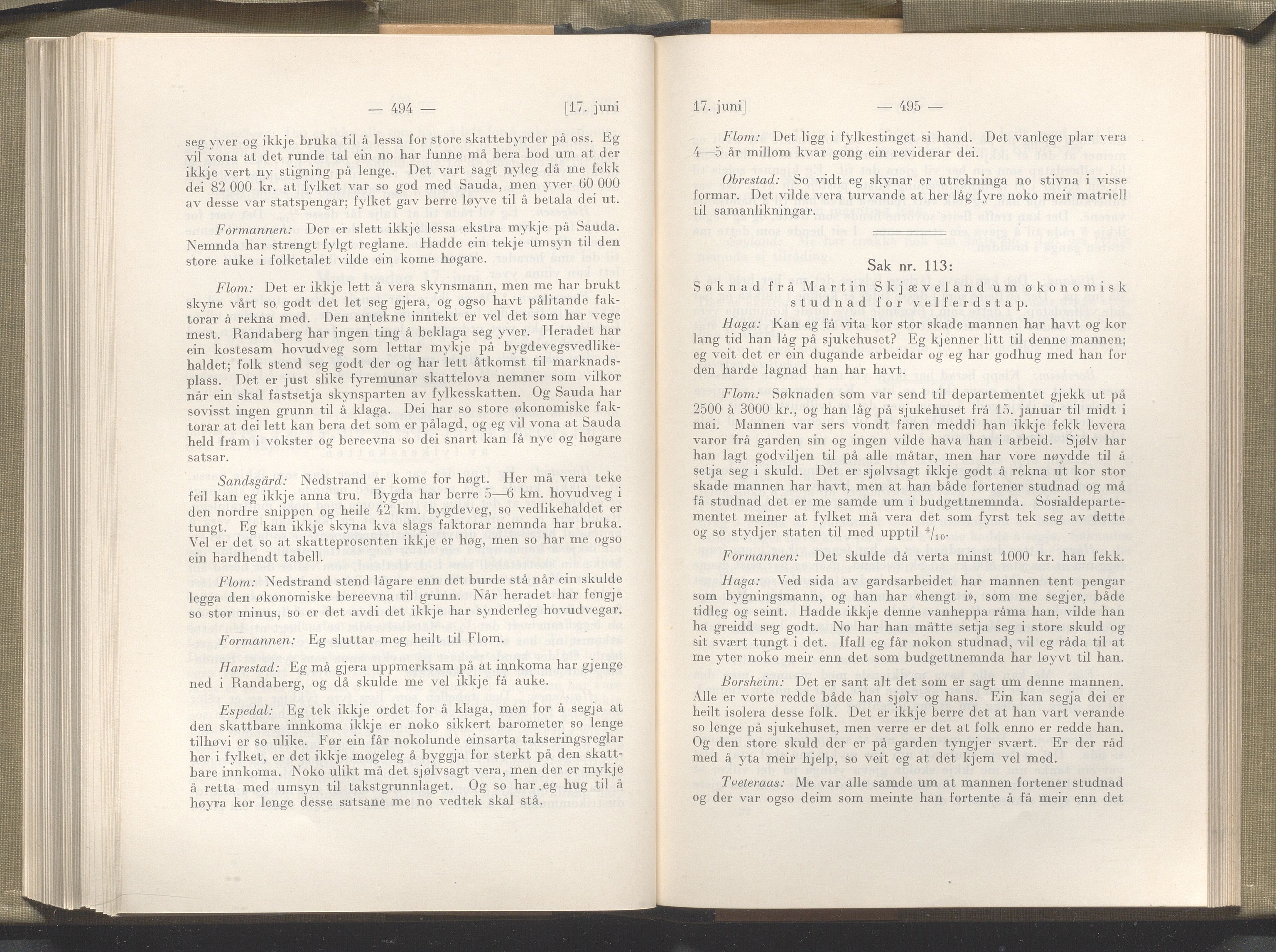 Rogaland fylkeskommune - Fylkesrådmannen , IKAR/A-900/A/Aa/Aaa/L0049: Møtebok , 1930, p. 494-495