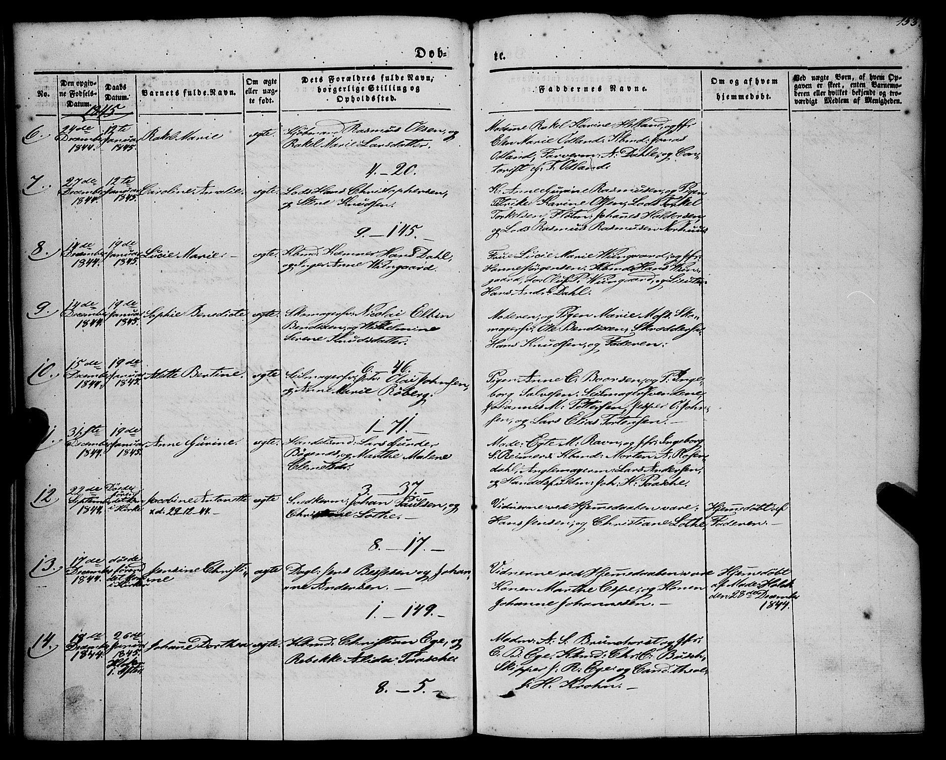 Nykirken Sokneprestembete, AV/SAB-A-77101/H/Haa/L0014: Parish register (official) no. B 1, 1844-1858, p. 153