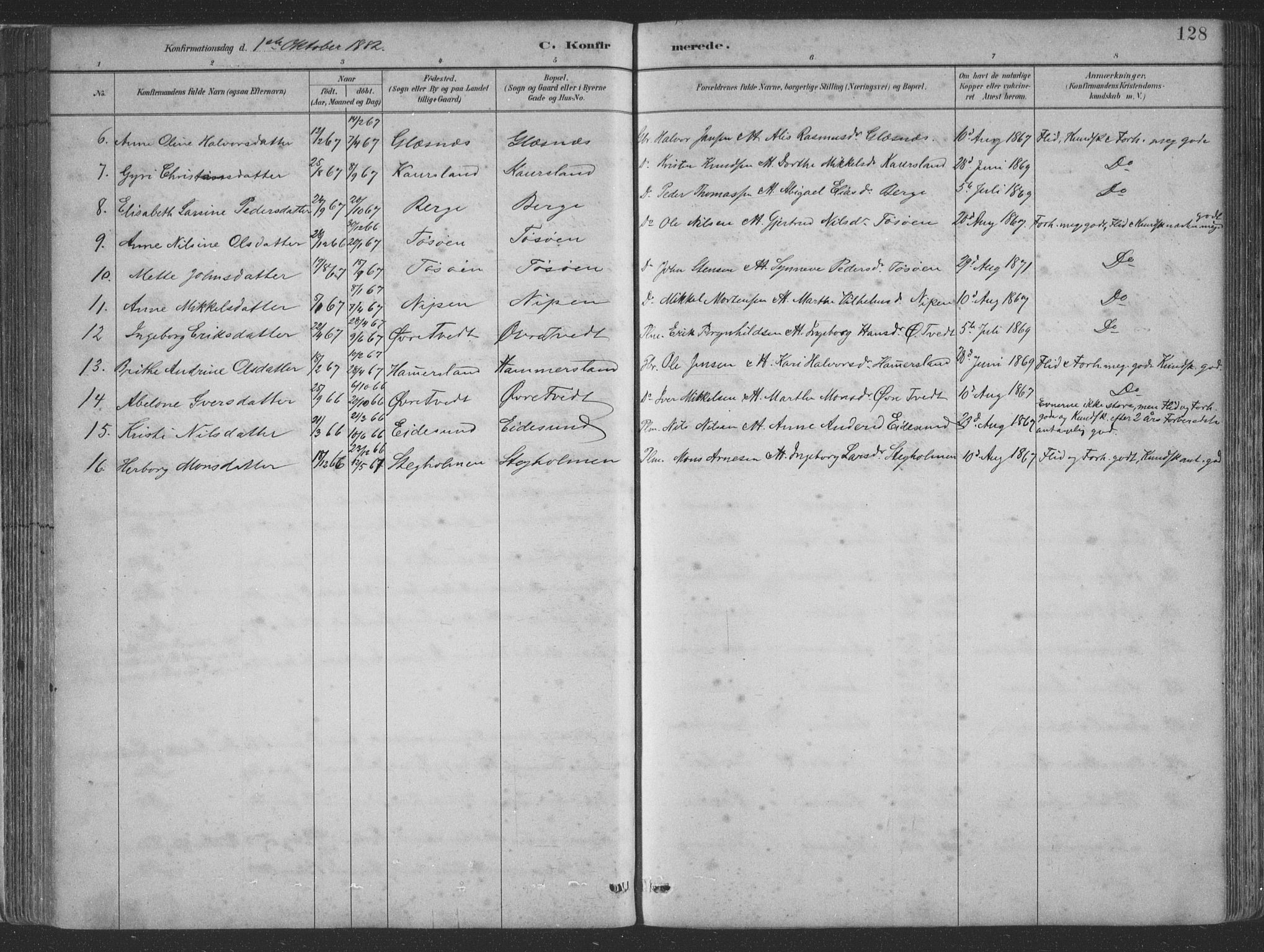 Sund sokneprestembete, AV/SAB-A-99930: Parish register (copy) no. B 3, 1882-1911, p. 128