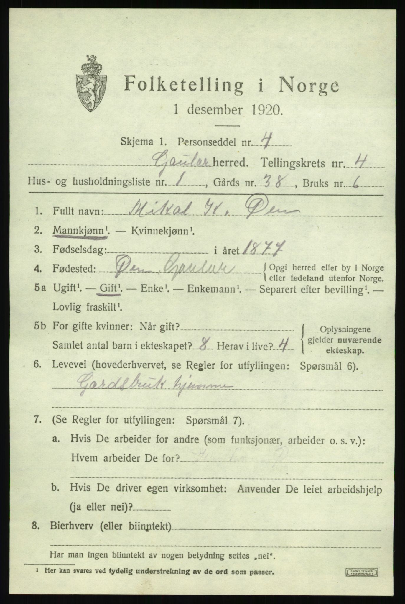 SAB, 1920 census for Gaular, 1920, p. 2216