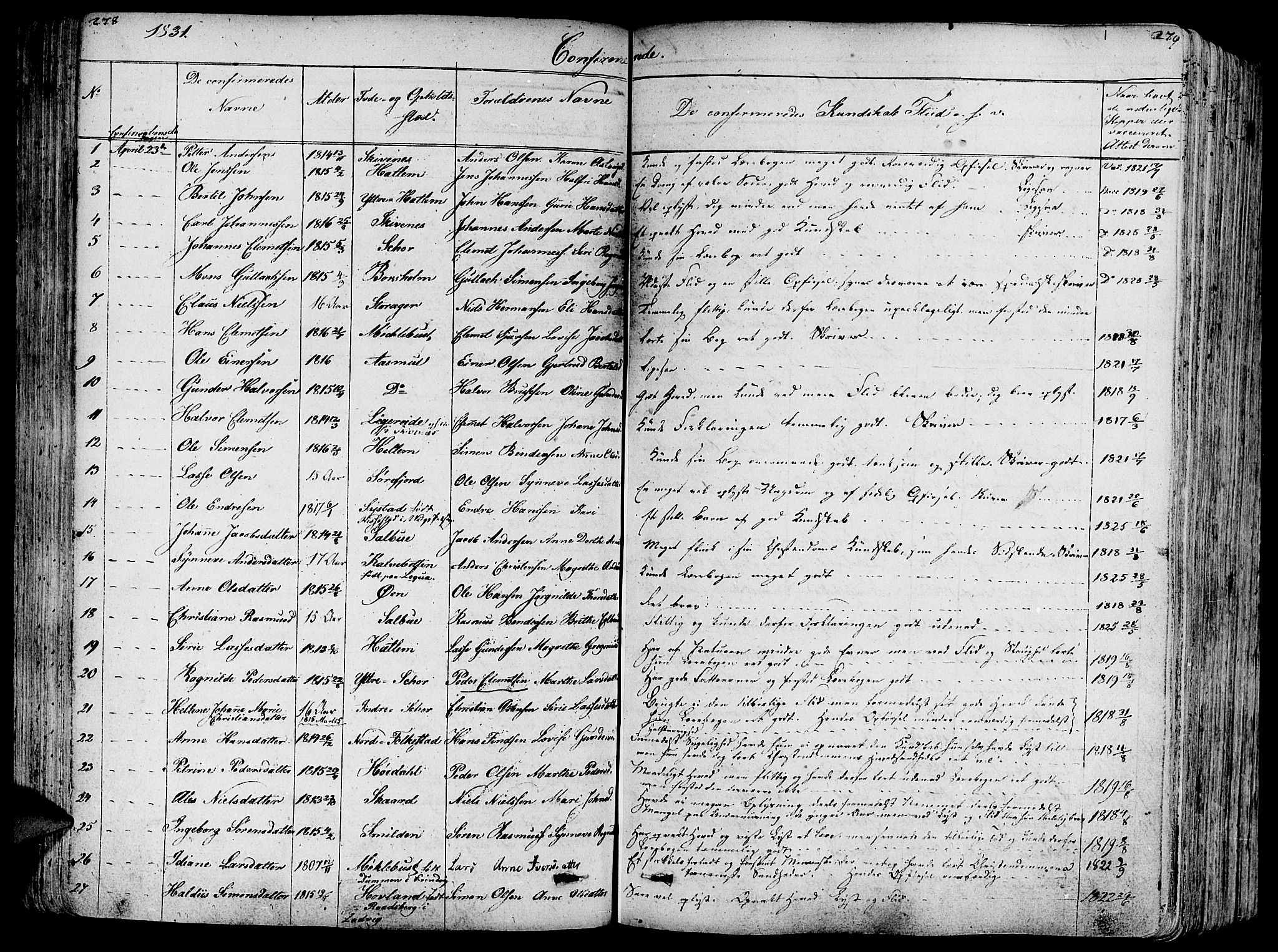 Askvoll sokneprestembete, SAB/A-79501/H/Haa/Haaa/L0010: Parish register (official) no. A 10, 1821-1844, p. 278-279