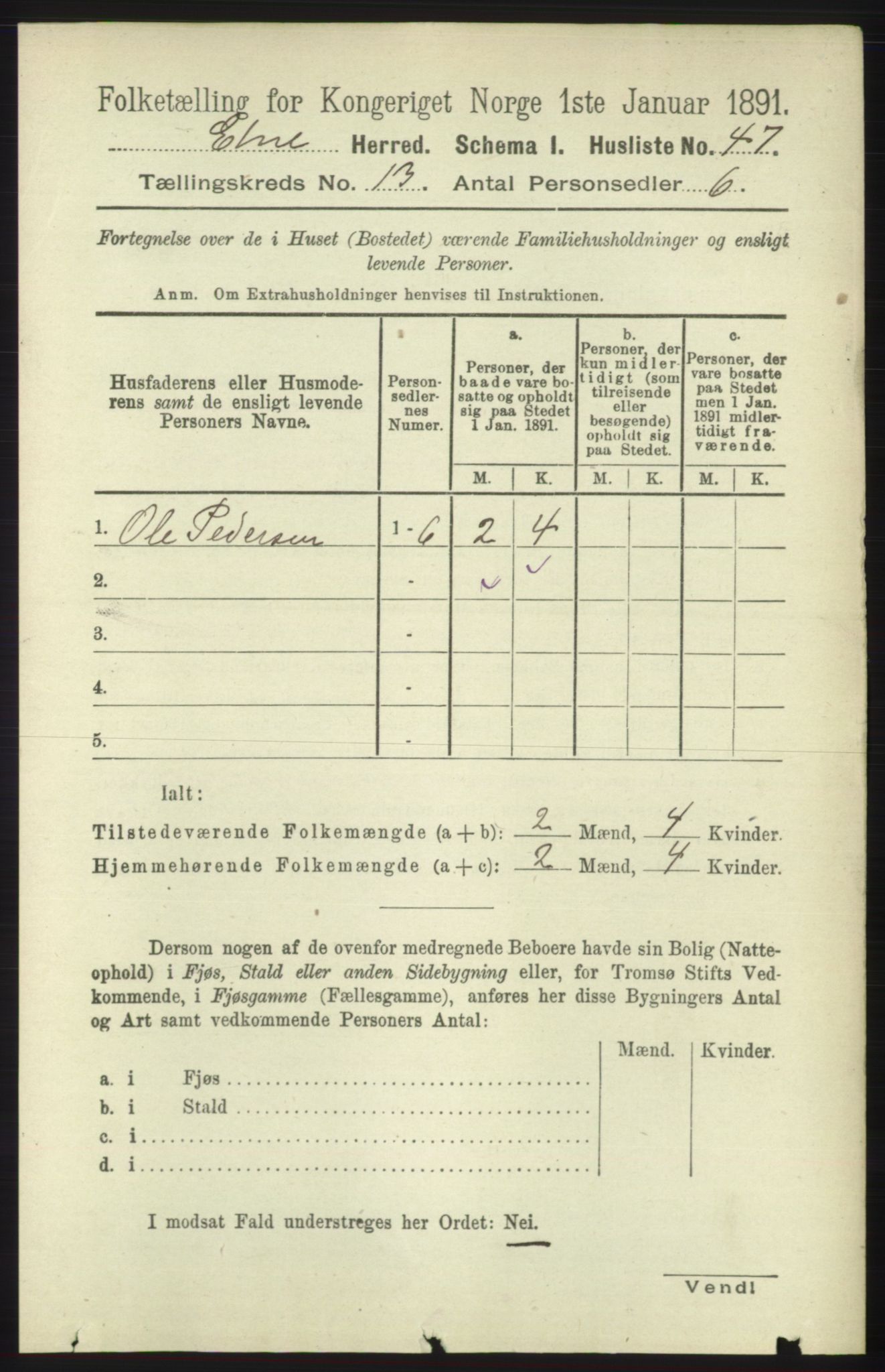 RA, 1891 census for 1211 Etne, 1891, p. 2735