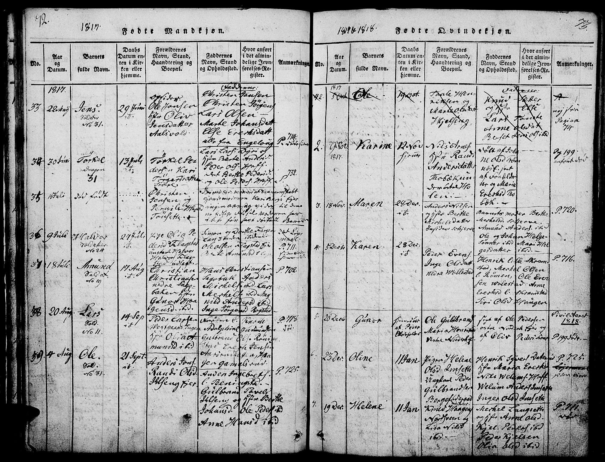 Løten prestekontor, SAH/PREST-022/L/La/L0001: Parish register (copy) no. 1, 1812-1832, p. 72-73