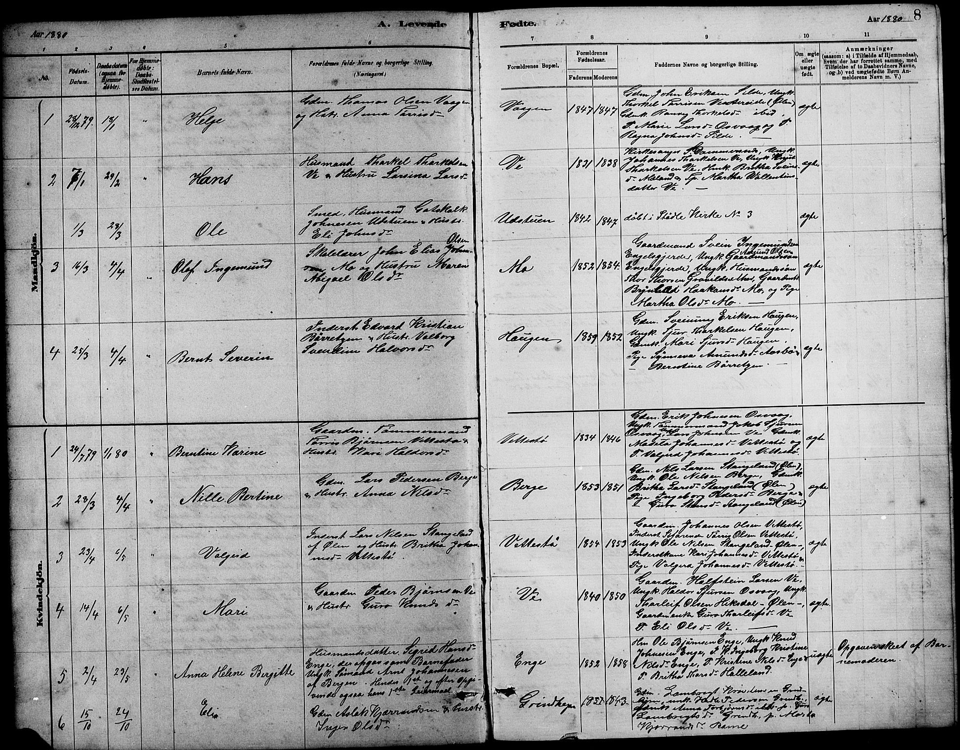 Etne sokneprestembete, SAB/A-75001/H/Hab: Parish register (copy) no. B 4, 1879-1897, p. 8