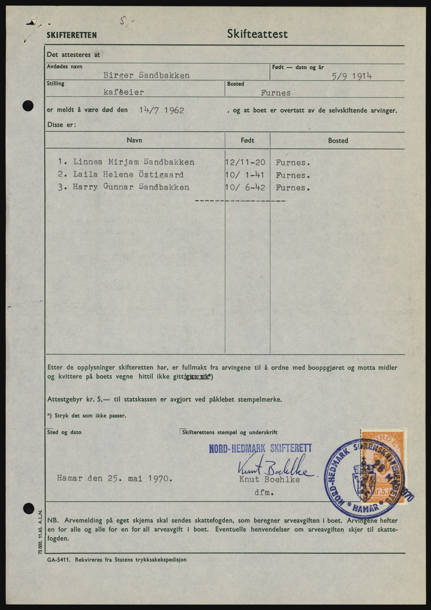 Nord-Hedmark sorenskriveri, SAH/TING-012/H/Hc/L0033: Mortgage book no. 33, 1970-1970, Diary no: : 2685/1970