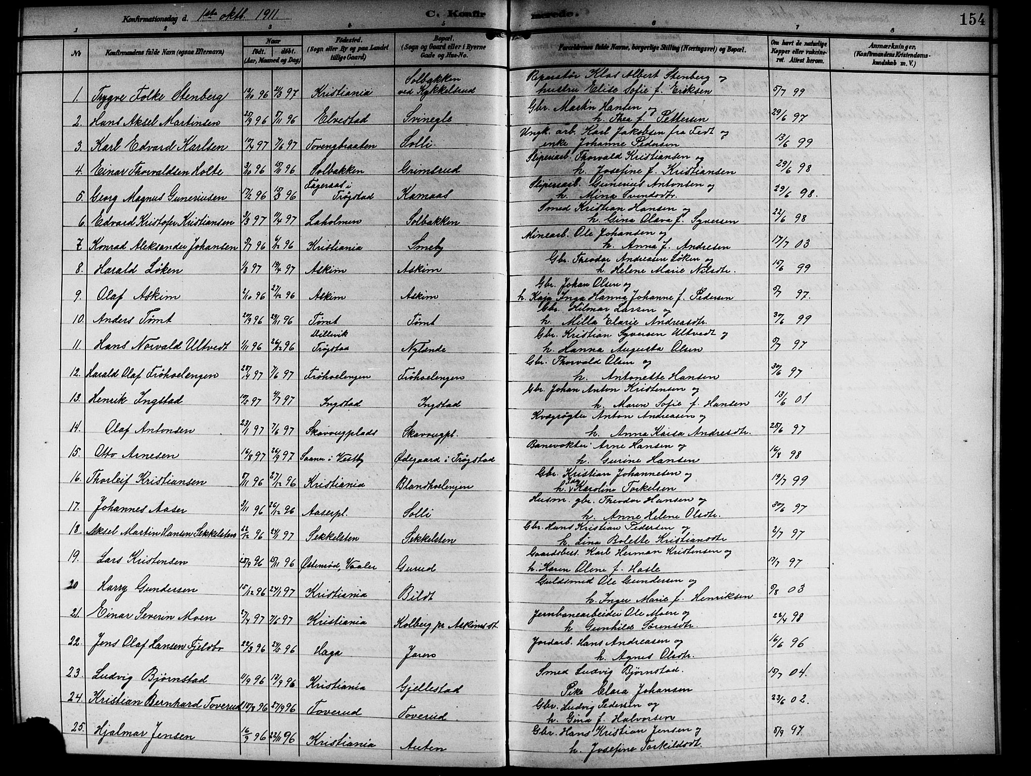 Askim prestekontor Kirkebøker, SAO/A-10900/G/Ga/L0002: Parish register (copy) no. 2, 1903-1921, p. 154