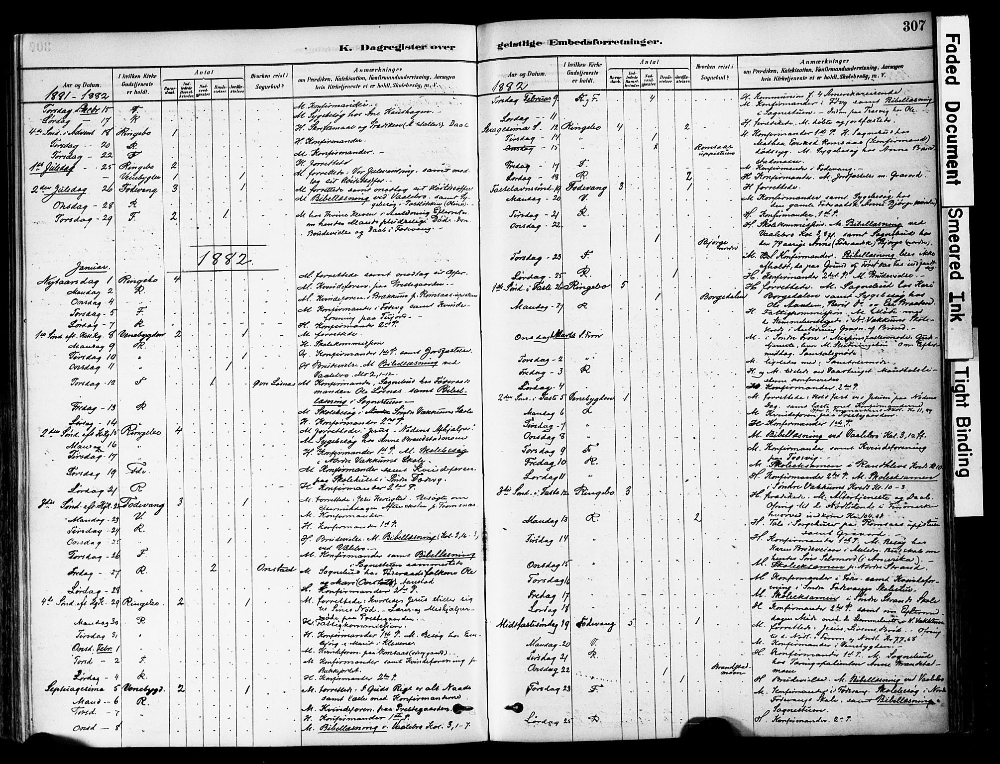 Ringebu prestekontor, AV/SAH-PREST-082/H/Ha/Haa/L0008: Parish register (official) no. 8, 1878-1898, p. 307