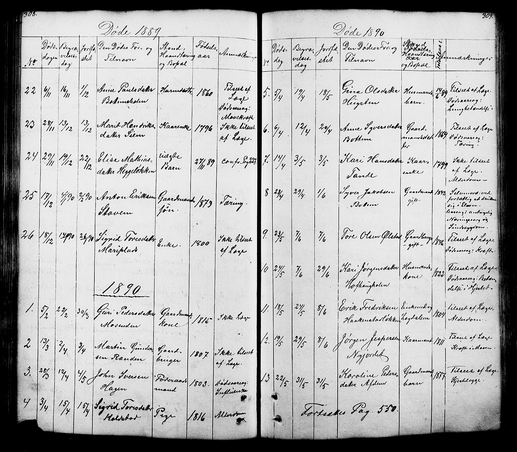 Lesja prestekontor, SAH/PREST-068/H/Ha/Hab/L0005: Parish register (copy) no. 5, 1850-1894, p. 308-309