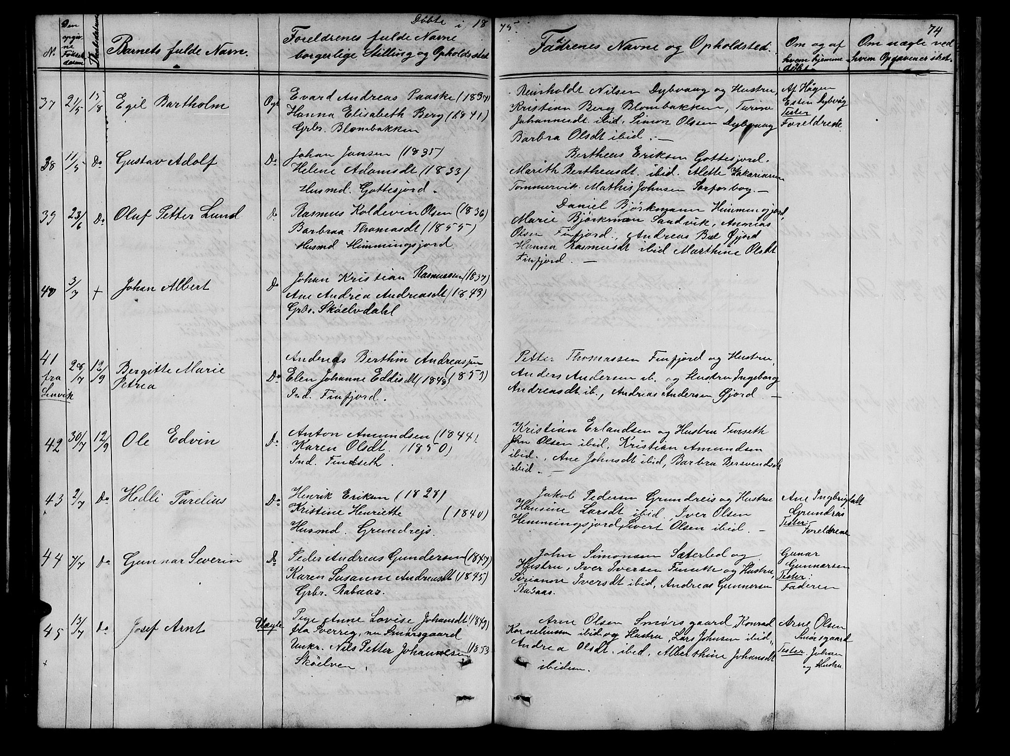 Tranøy sokneprestkontor, AV/SATØ-S-1313/I/Ia/Iab/L0021klokker: Parish register (copy) no. 21, 1861-1886, p. 74